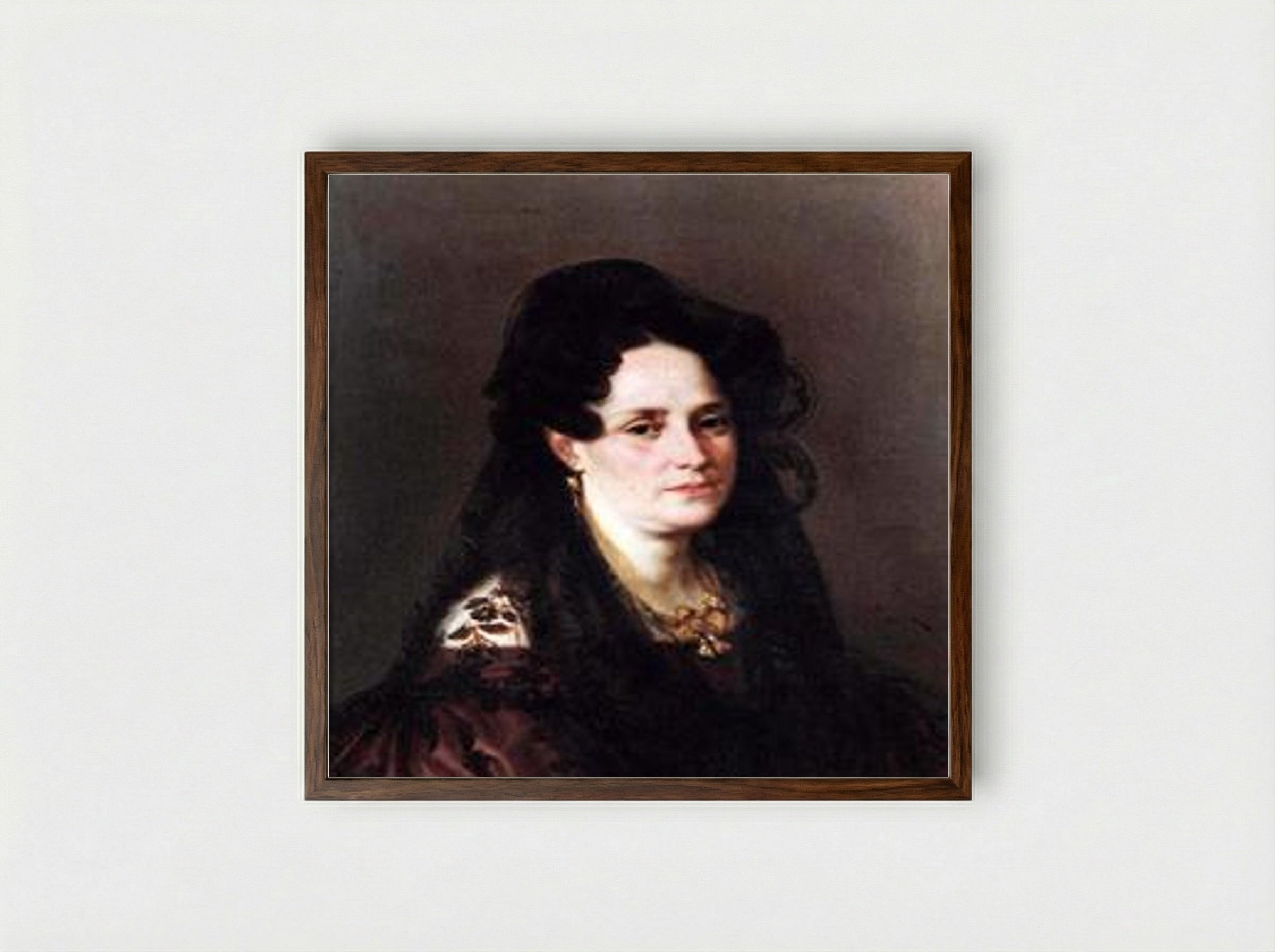 Retrato de mujer - Joaquín Manuel Fernández Cruzado - Framed Print Dark Wood