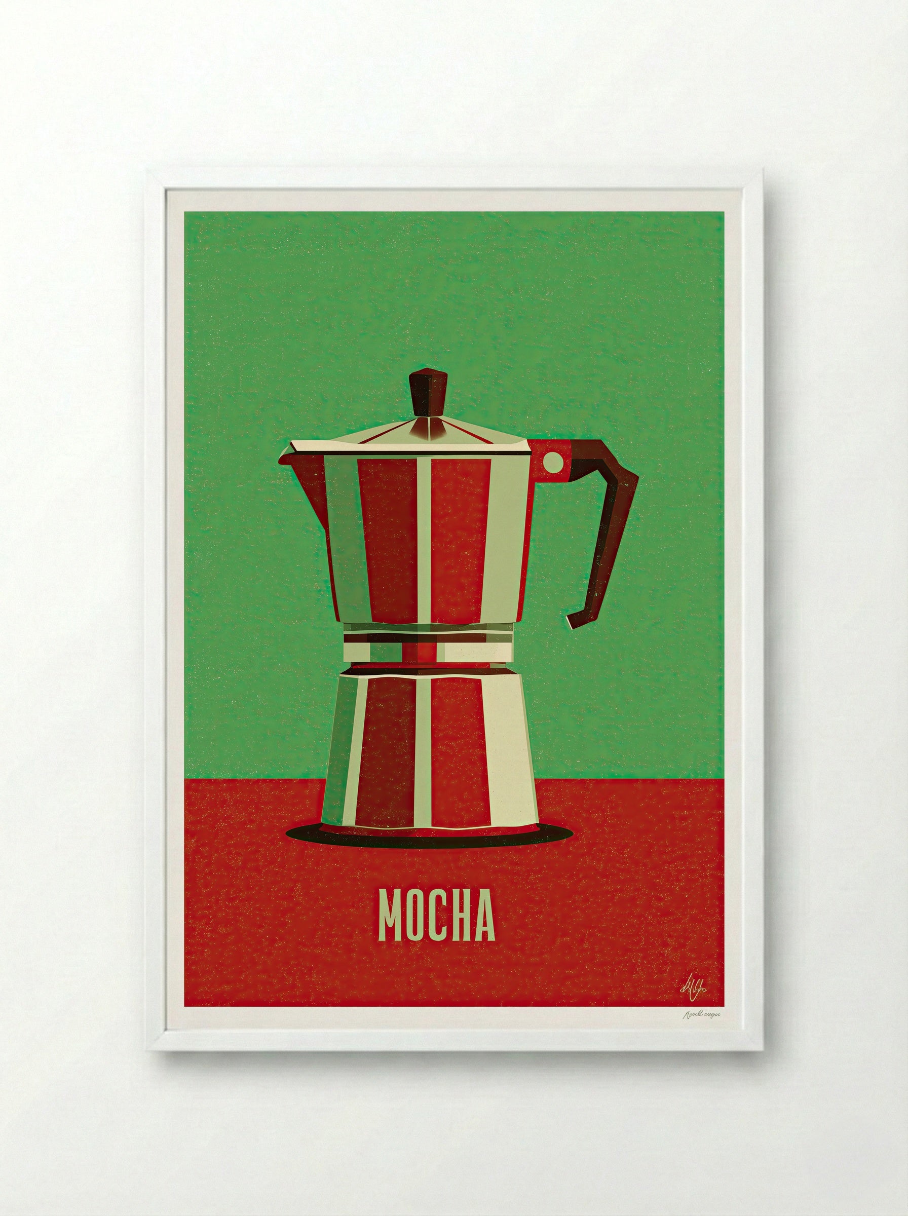 Retro Mocha Coffee Pot – Vintage Kitchen Art Print - Framed Print White