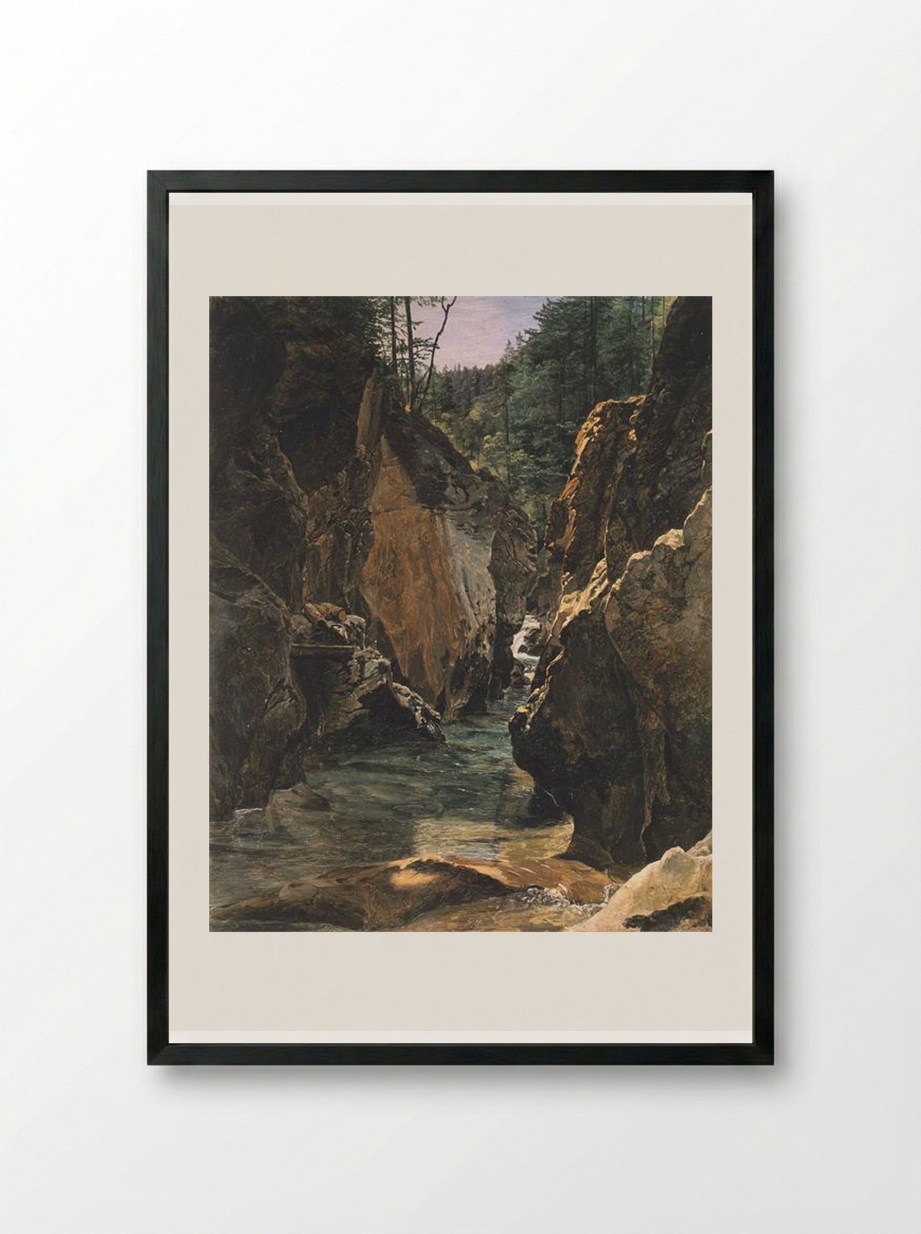Rettenbach-gorge at Ischl - Ferdinand Georg Waldmüller - Framed Print Black