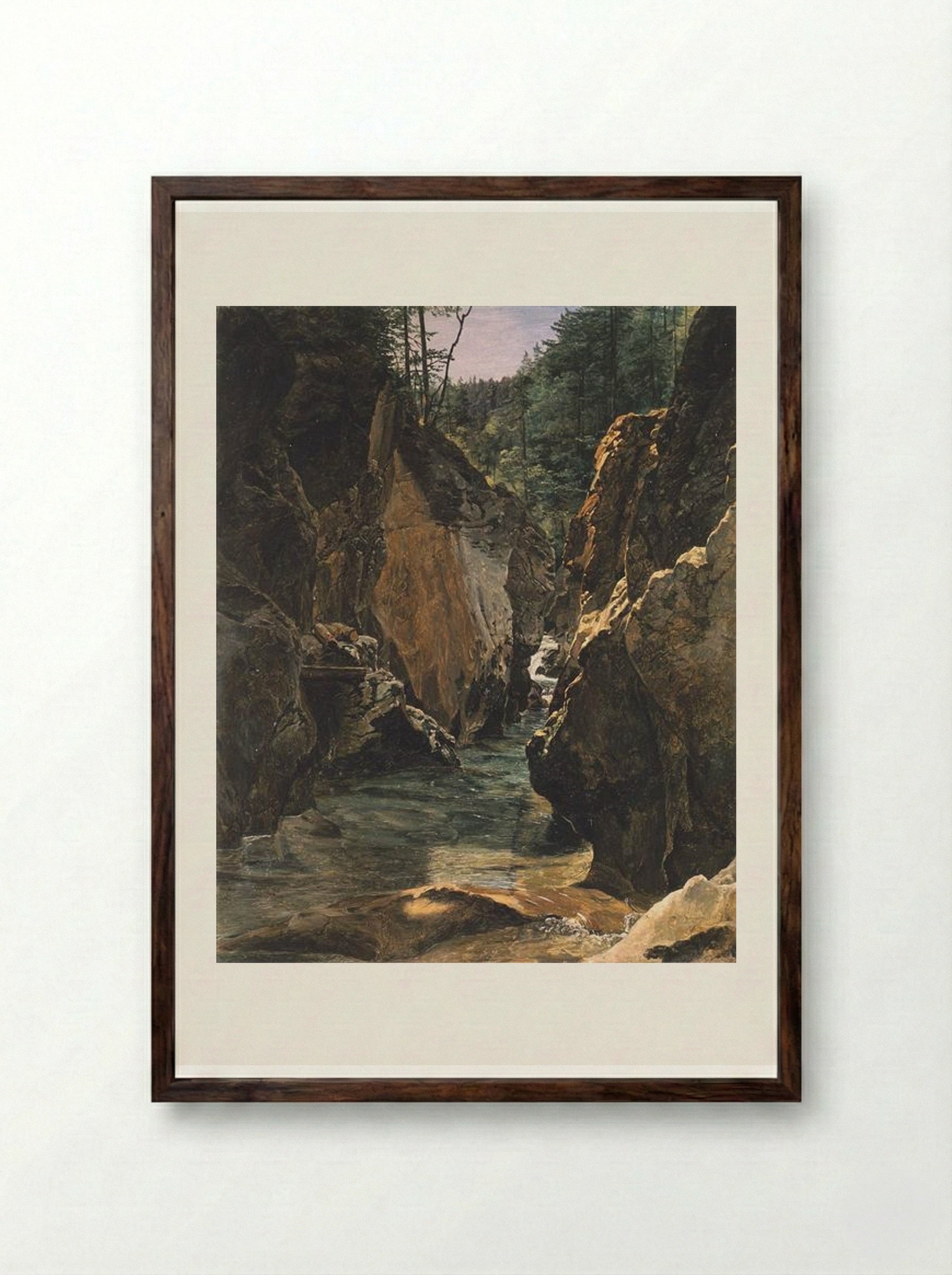 Rettenbach-gorge at Ischl - Ferdinand Georg Waldmüller - Framed Print Dark Wood