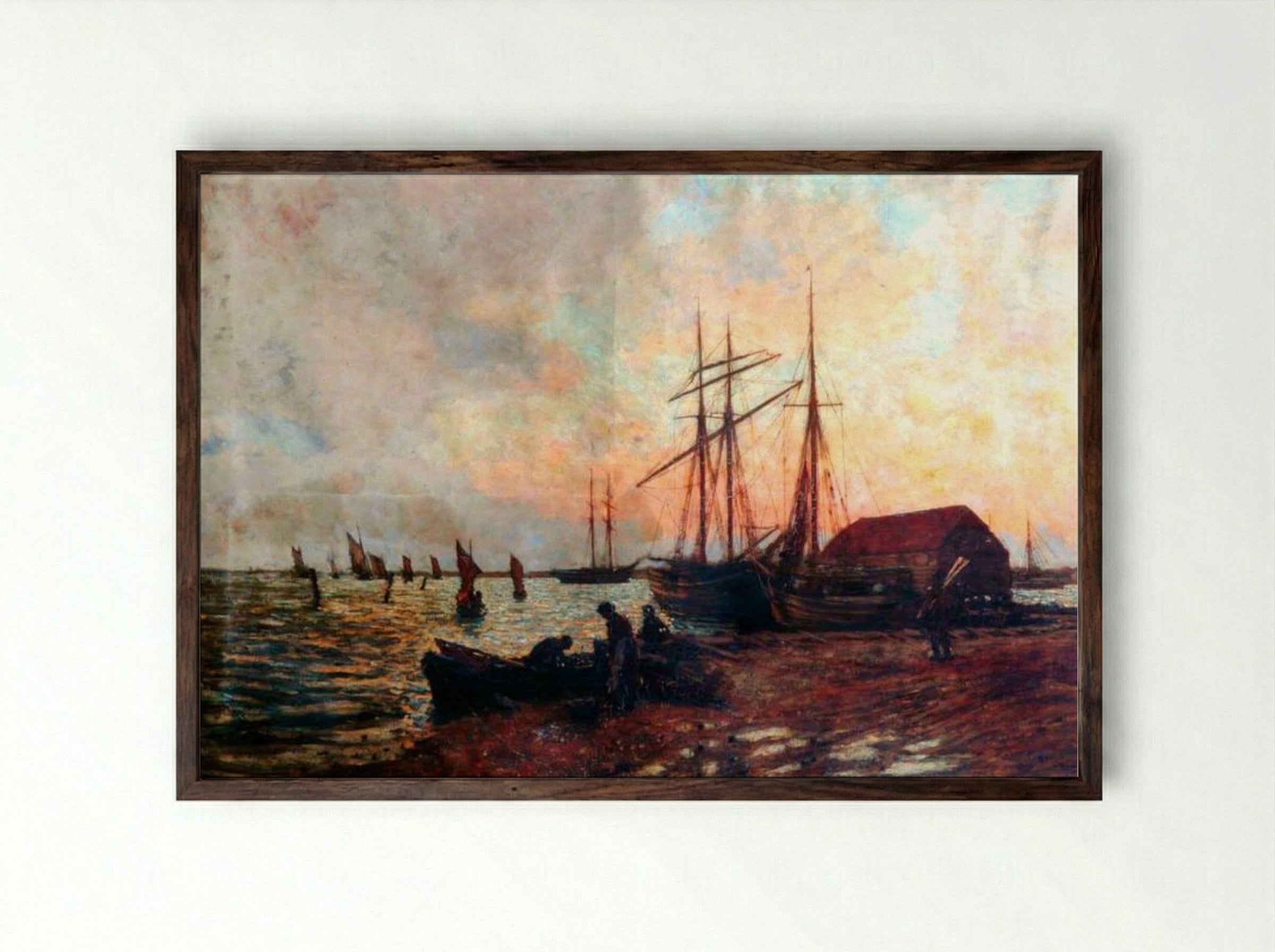 Return of the Boat, Shoreham - James Charles - Framed Print Dark Wood
