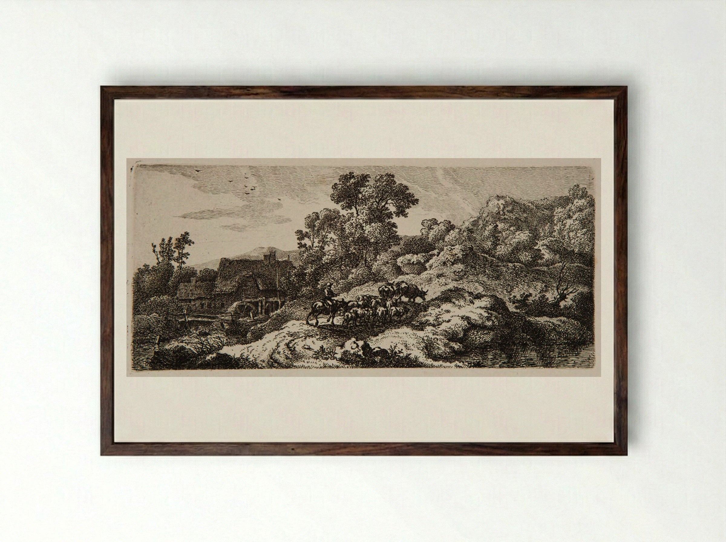 Return of the Herd - Ferdinand Kobell - Framed Print Dark Wood