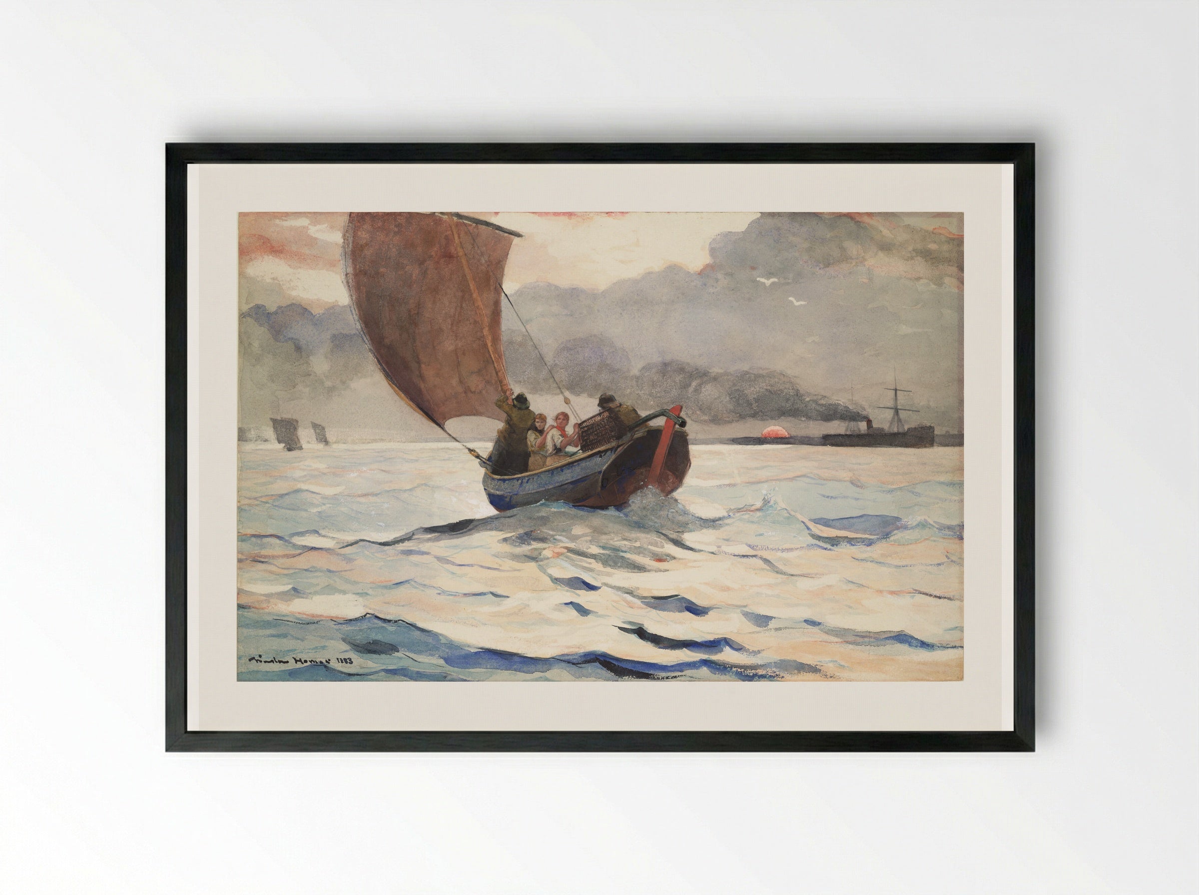 Returning Fishing Boats - Winslow Homer - Framed Print Black