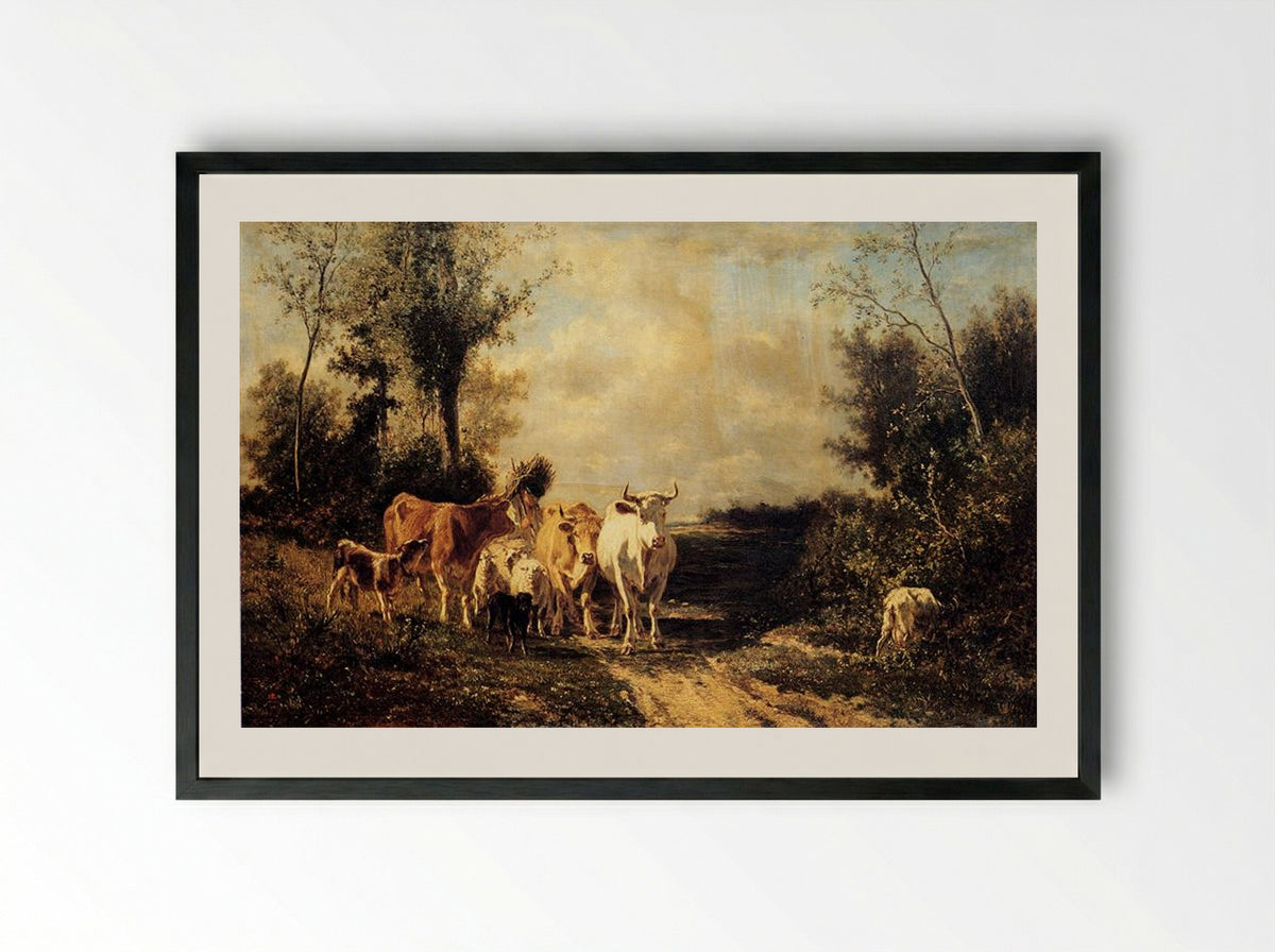 Returning From Pasture - Constant Troyon - Framed Print Black
