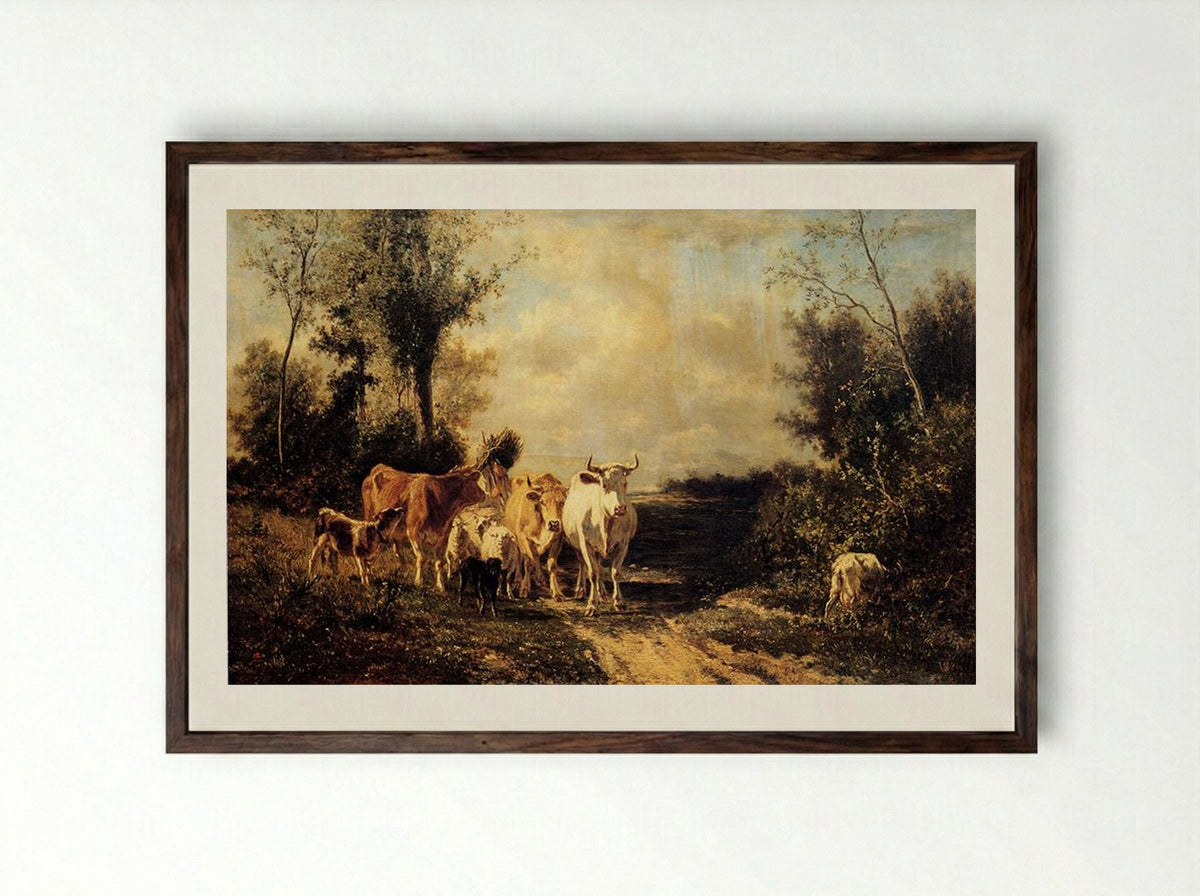 Returning From Pasture - Constant Troyon - Framed Print Dark Wood