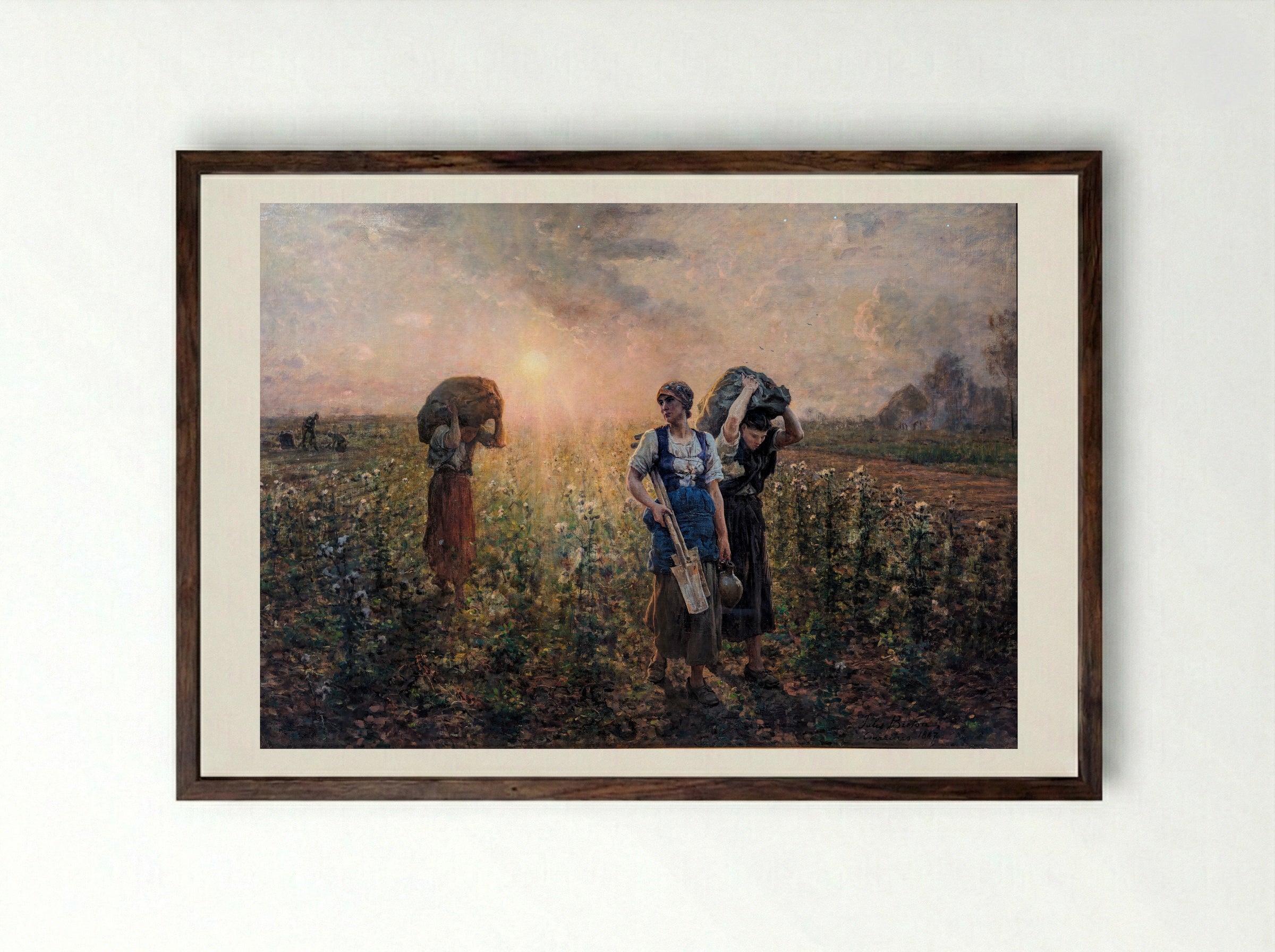Returning from the Fields - Jules Breton - Framed Print Dark Wood