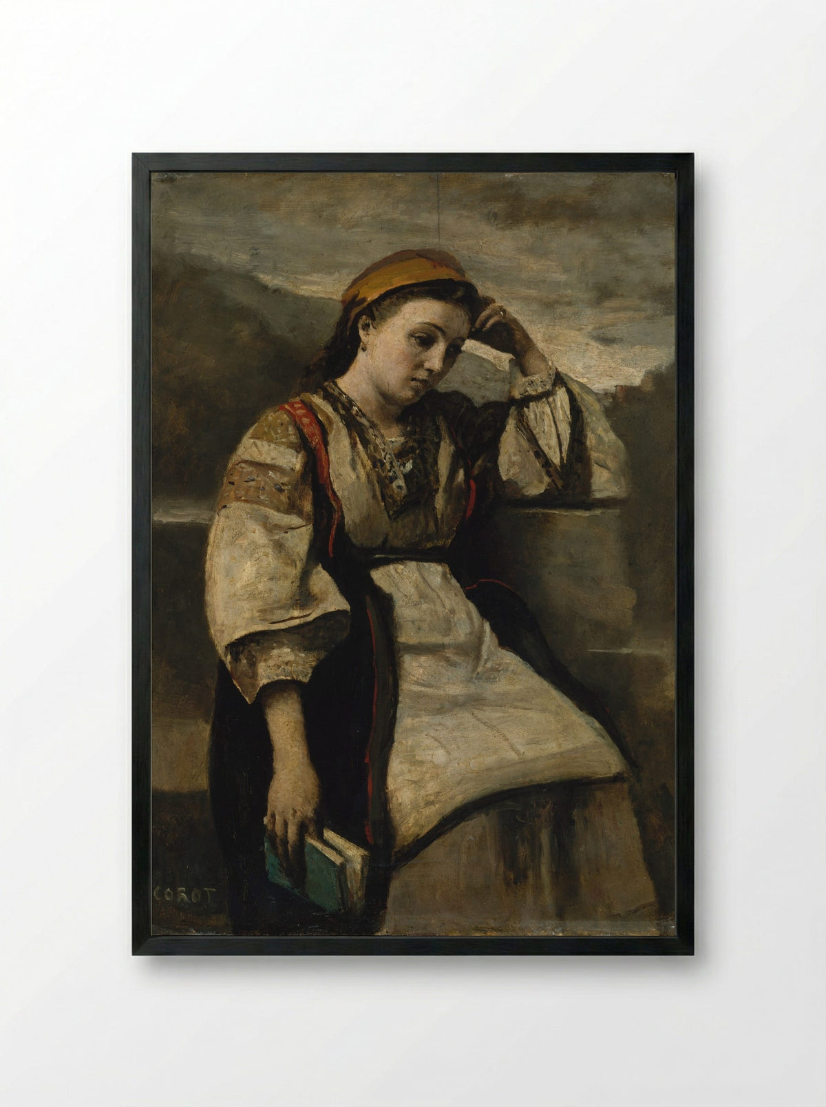 Reverie - Jean-Baptiste-Camille Corot - Framed Print Black