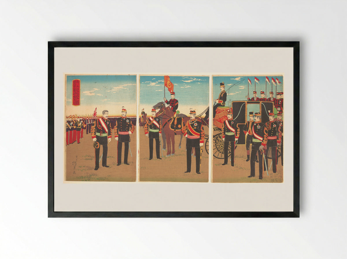 Review of Troops at the Aoyama Parade Grounds - Inoue Yasuji - Framed Print Black