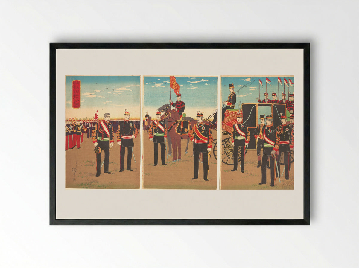 Review of Troops at the Aoyama Parade Grounds - Inoue Yasuji - Framed Print Black