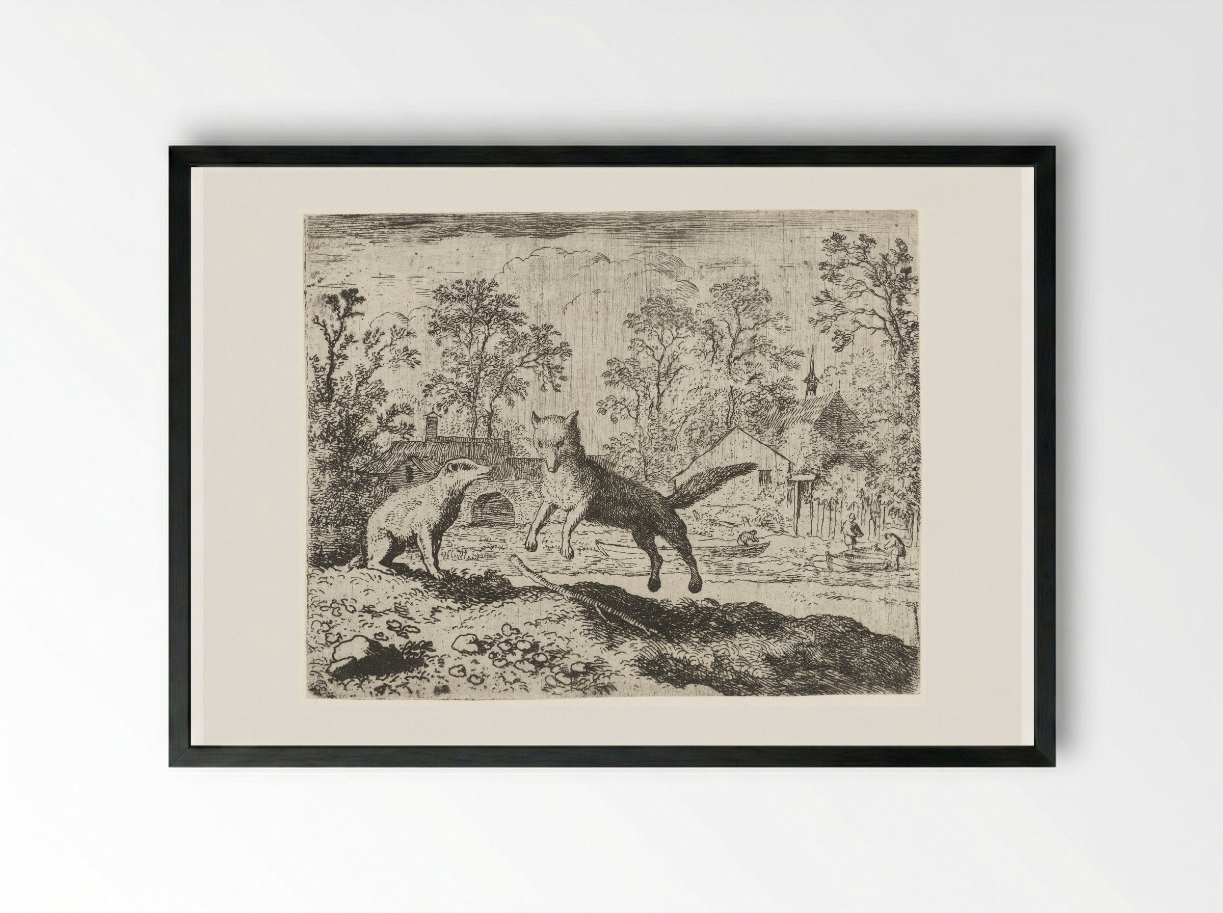 Reynard the Fox Confessing to Grimbert the Badger - Allaert van Everdingen - Framed Print Black
