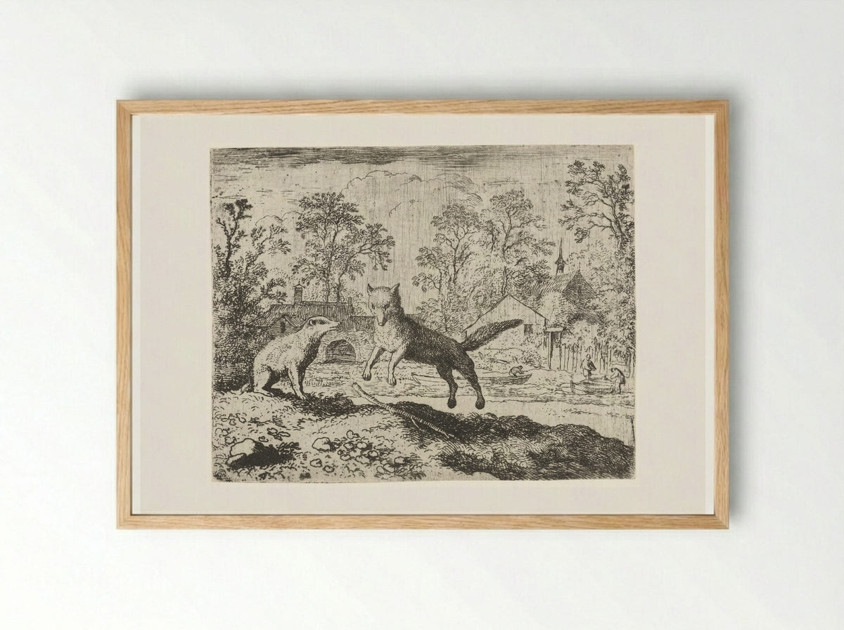 Reynard the Fox Confessing to Grimbert the Badger - Allaert van Everdingen - Framed Print Wood