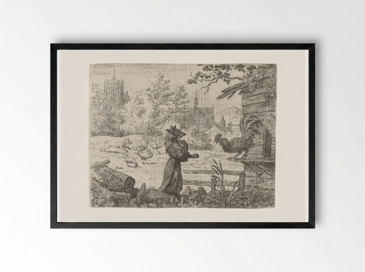 Reynard the Fox Disguised as a Monk - Allaert van Everdingen - Framed Print Black