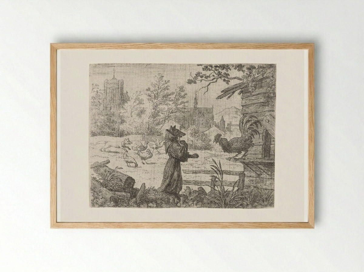 Reynard the Fox Disguised as a Monk - Allaert van Everdingen - Framed Print Wood