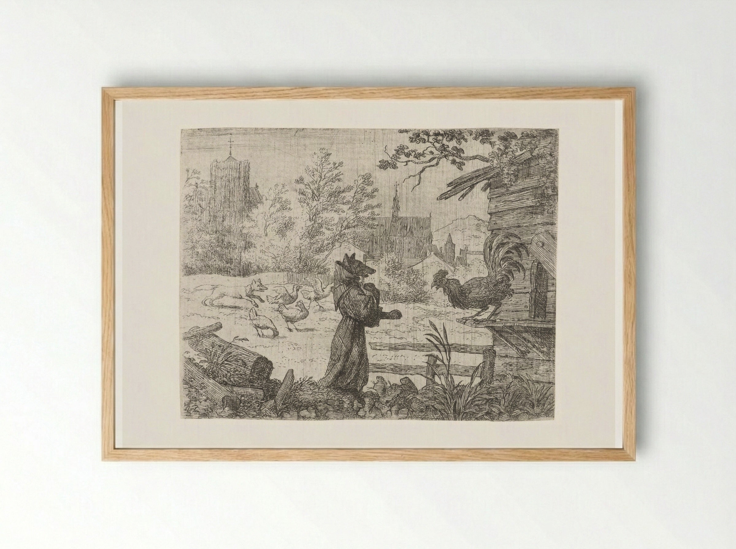Reynard the Fox Disguised as a Monk - Allaert van Everdingen - Framed Print Wood
