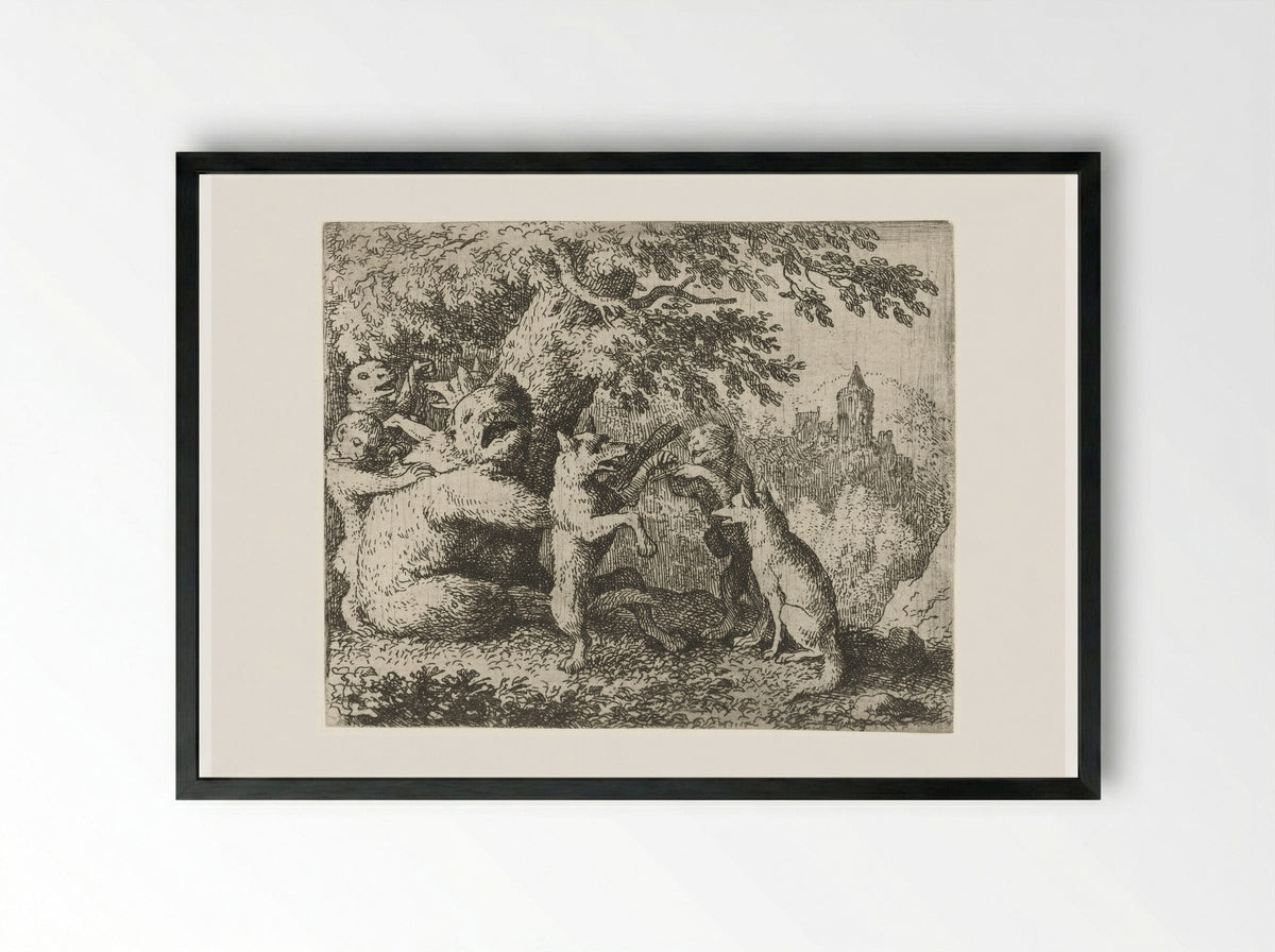 Reynard the Fox Prepares for his Pilgrimage - Allaert van Everdingen - Framed Print Black