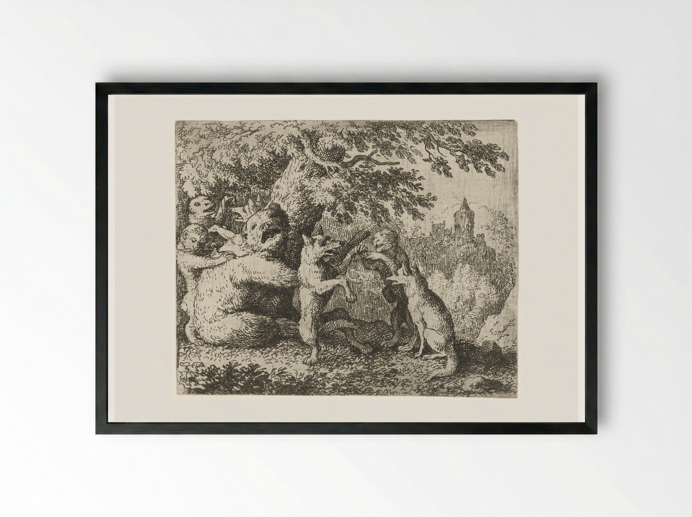 Reynard the Fox Prepares for his Pilgrimage - Allaert van Everdingen - Framed Print Black