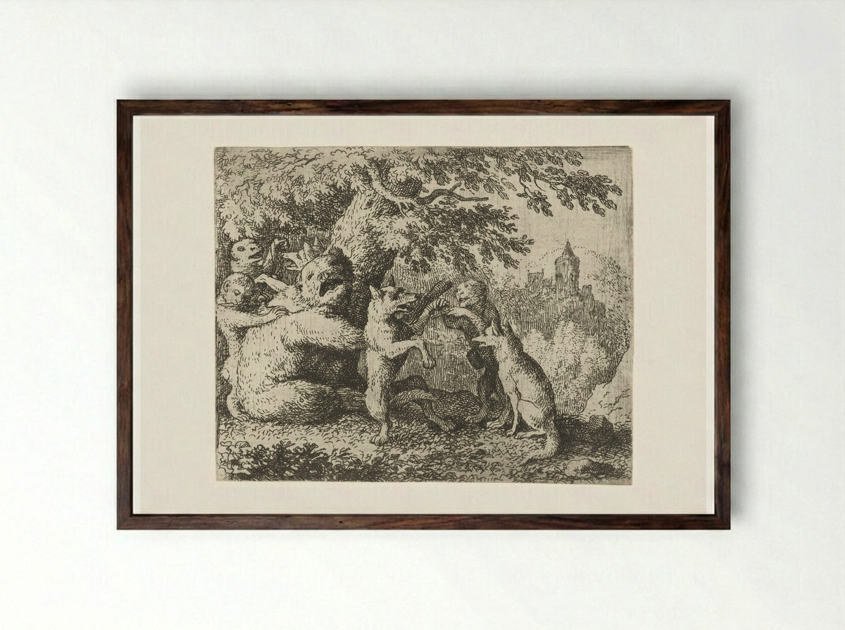 Reynard the Fox Prepares for his Pilgrimage - Allaert van Everdingen - Framed Print Dark Wood