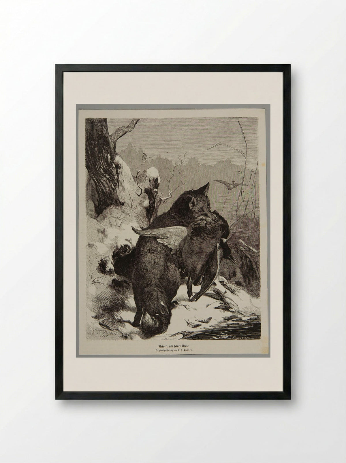Reynard with His Prey - O. Roth - Framed Print Black