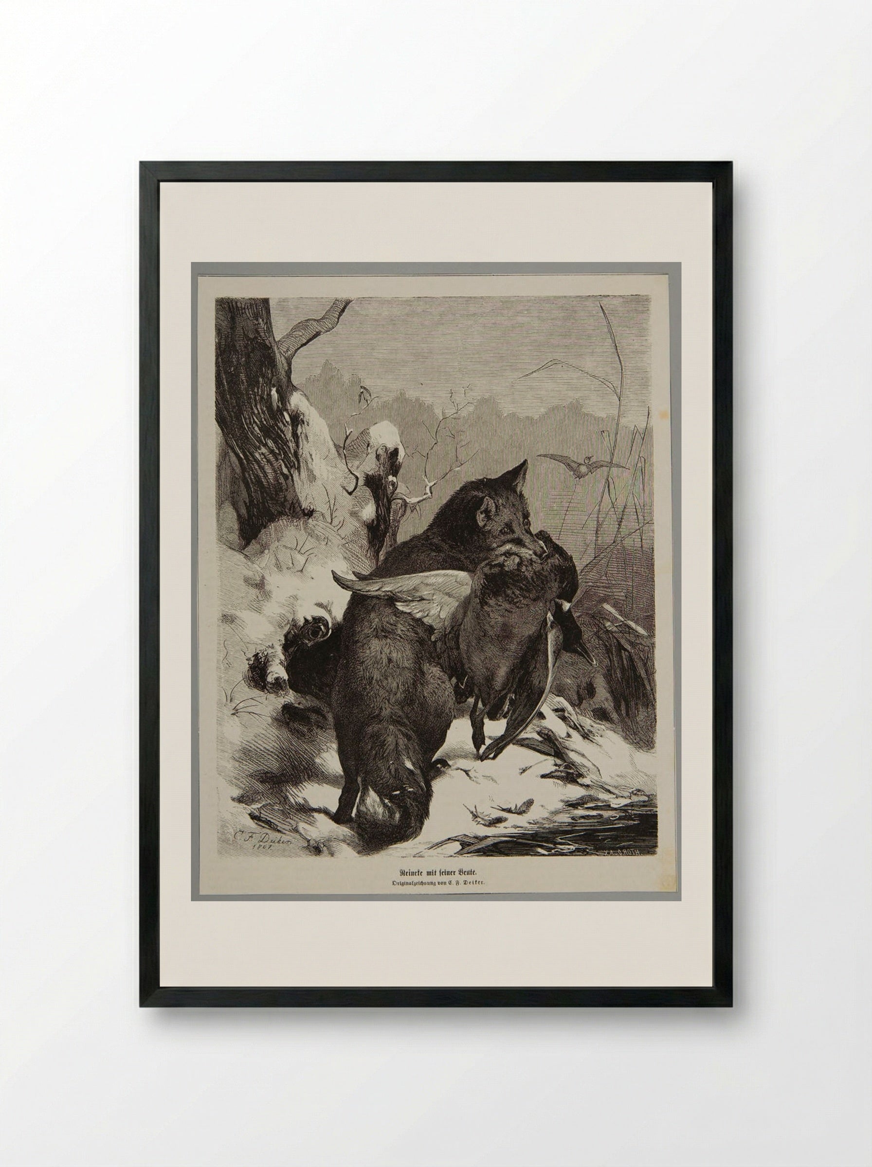 Reynard with His Prey - O. Roth - Framed Print Black