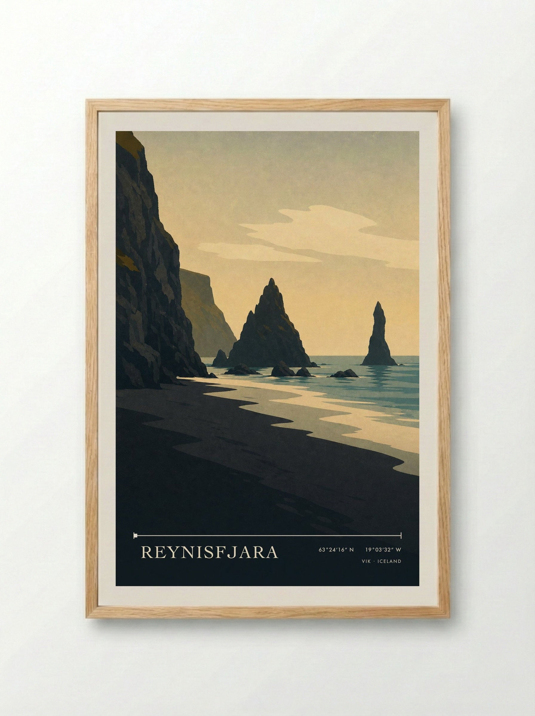 Reynisfjara Travel Poster Artwork - Framed Print Wood