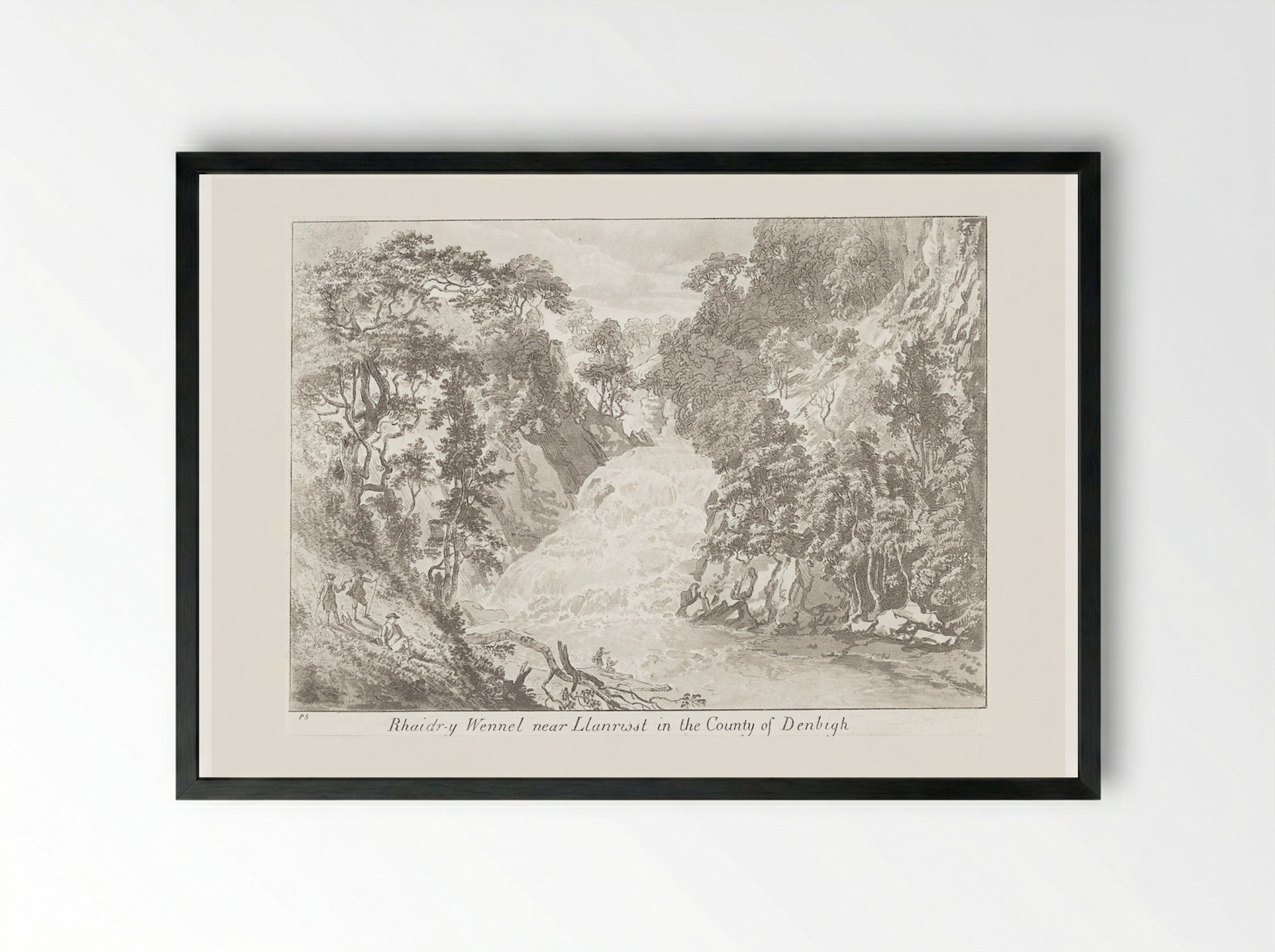 Rhaidr-y Wennel Near Llanrwst in the County of Denbigh - Paul Sandby - Framed Print Black