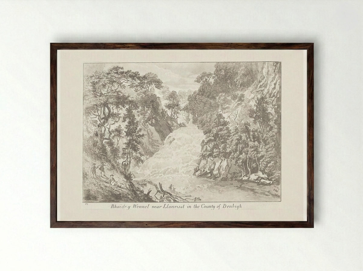 Rhaidr-y Wennel Near Llanrwst in the County of Denbigh - Paul Sandby - Framed Print Dark Wood