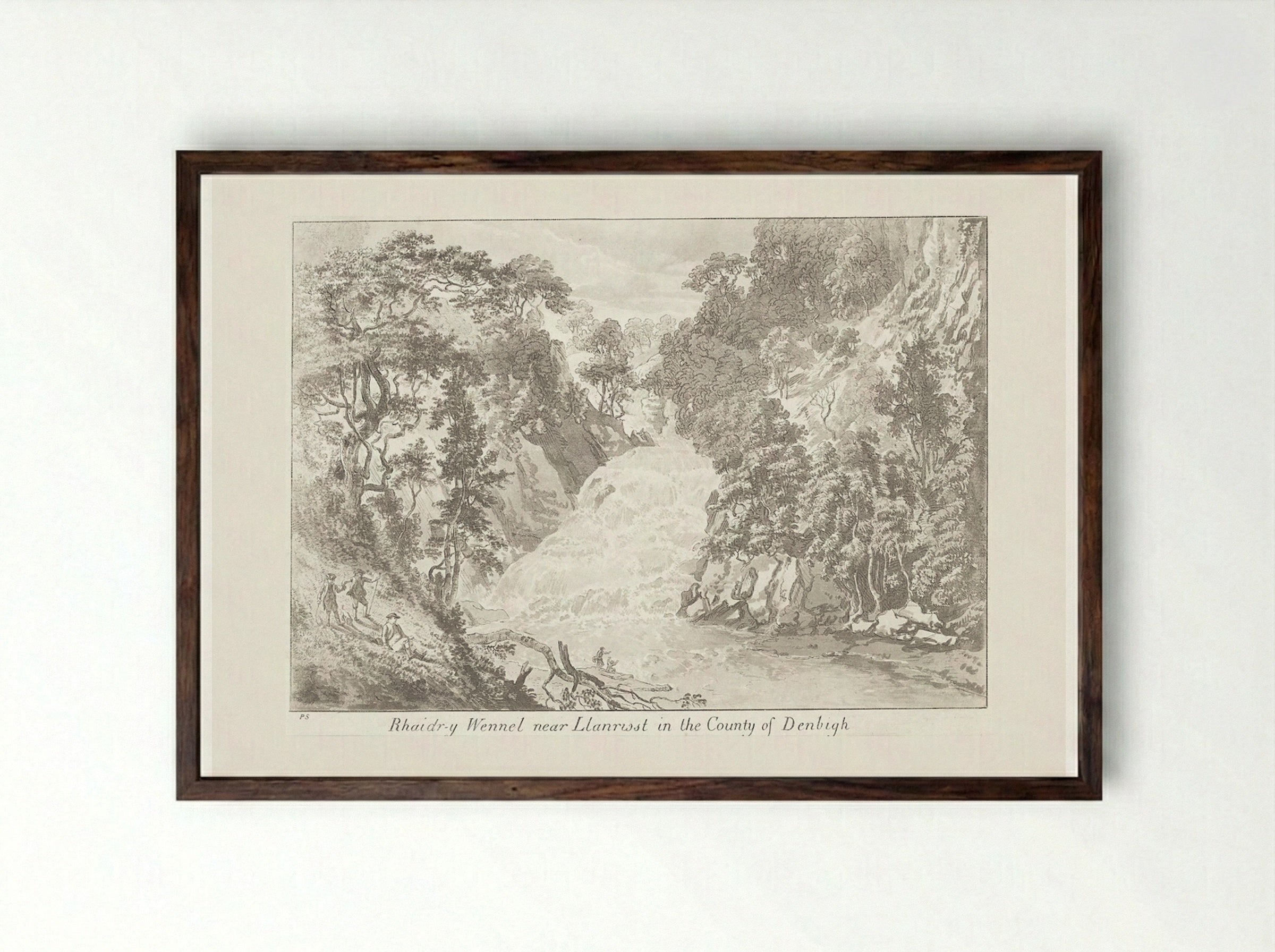 Rhaidr-y Wennel Near Llanrwst in the County of Denbigh - Paul Sandby - Framed Print Dark Wood