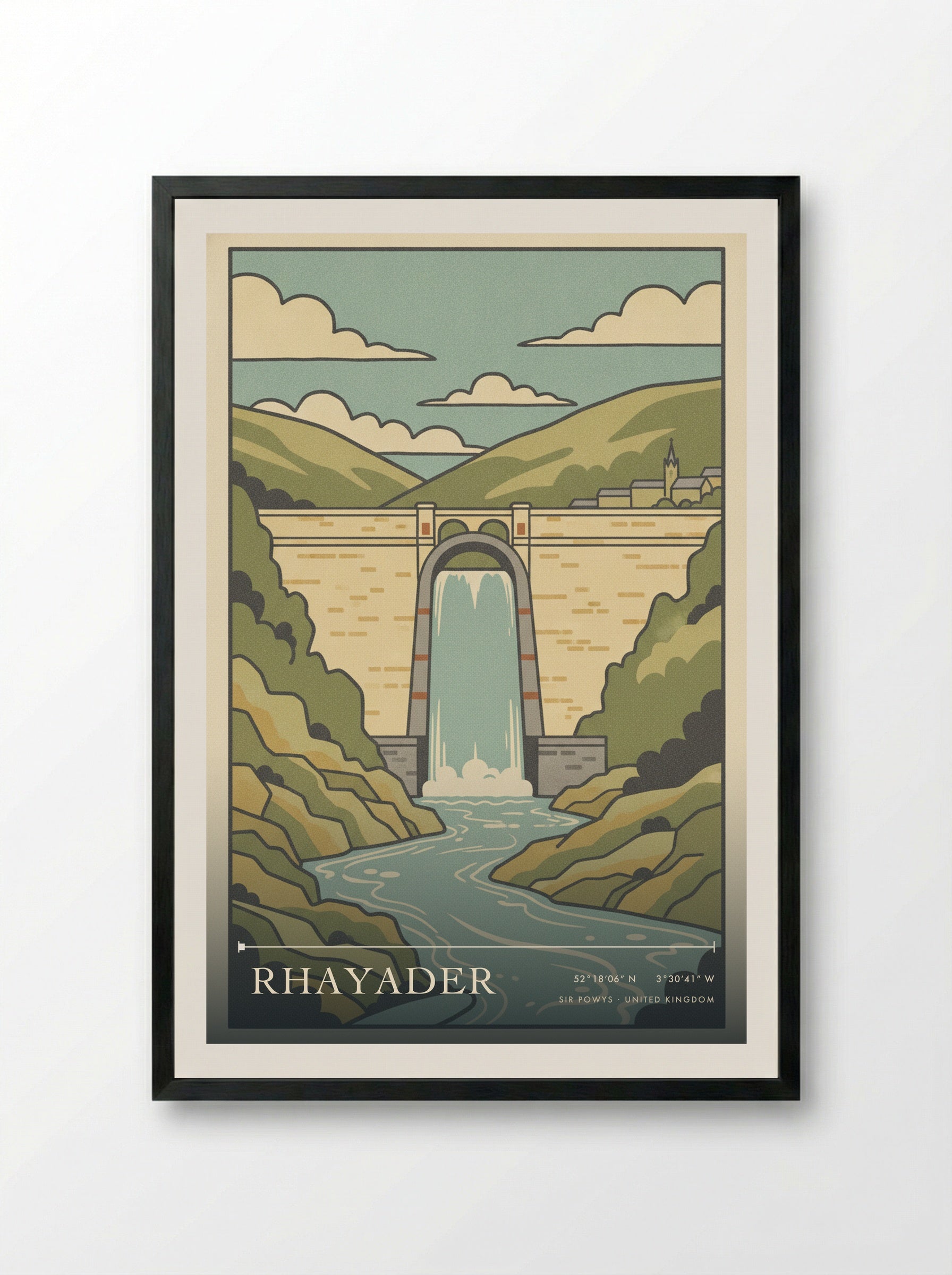 Rhayader Sir Powys United Kingdom Travel Poster - Framed Print Black