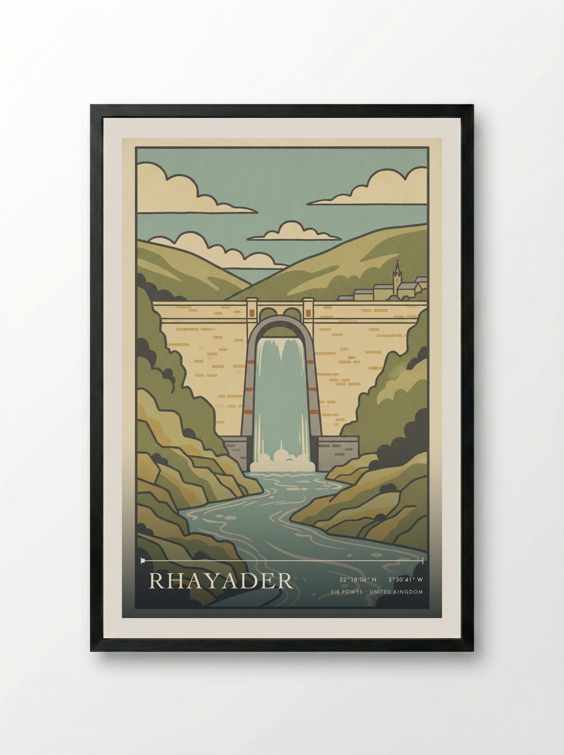 Rhayader Sir Powys United Kingdom Travel Poster - Framed Print Black