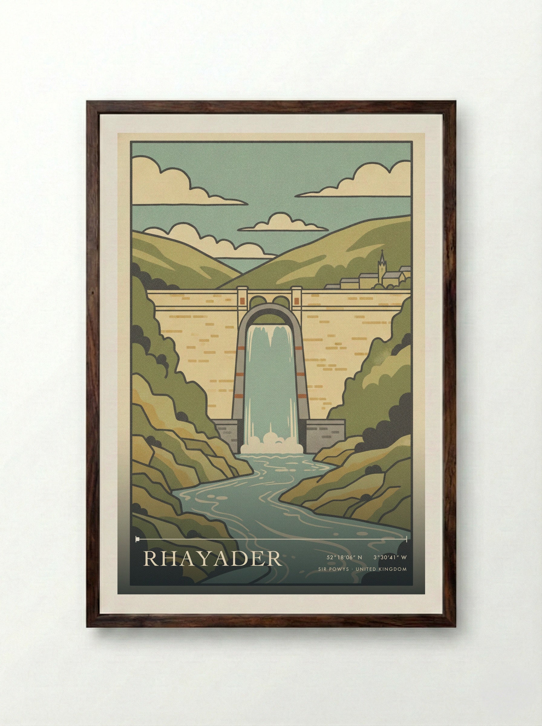 Rhayader Sir Powys United Kingdom Travel Poster - Framed Print Dark Wood