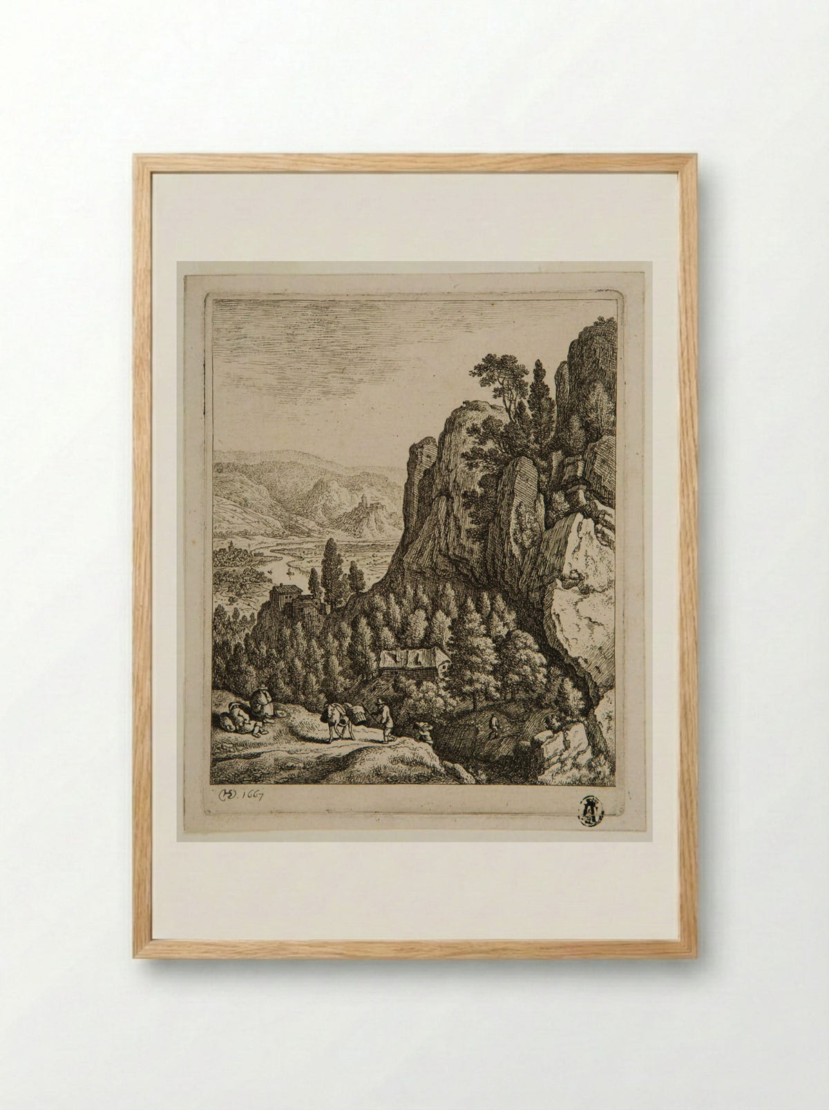 Rhine Landscape with a House at the Base of a Cliff - Herman Saftleven - Framed Print Wood