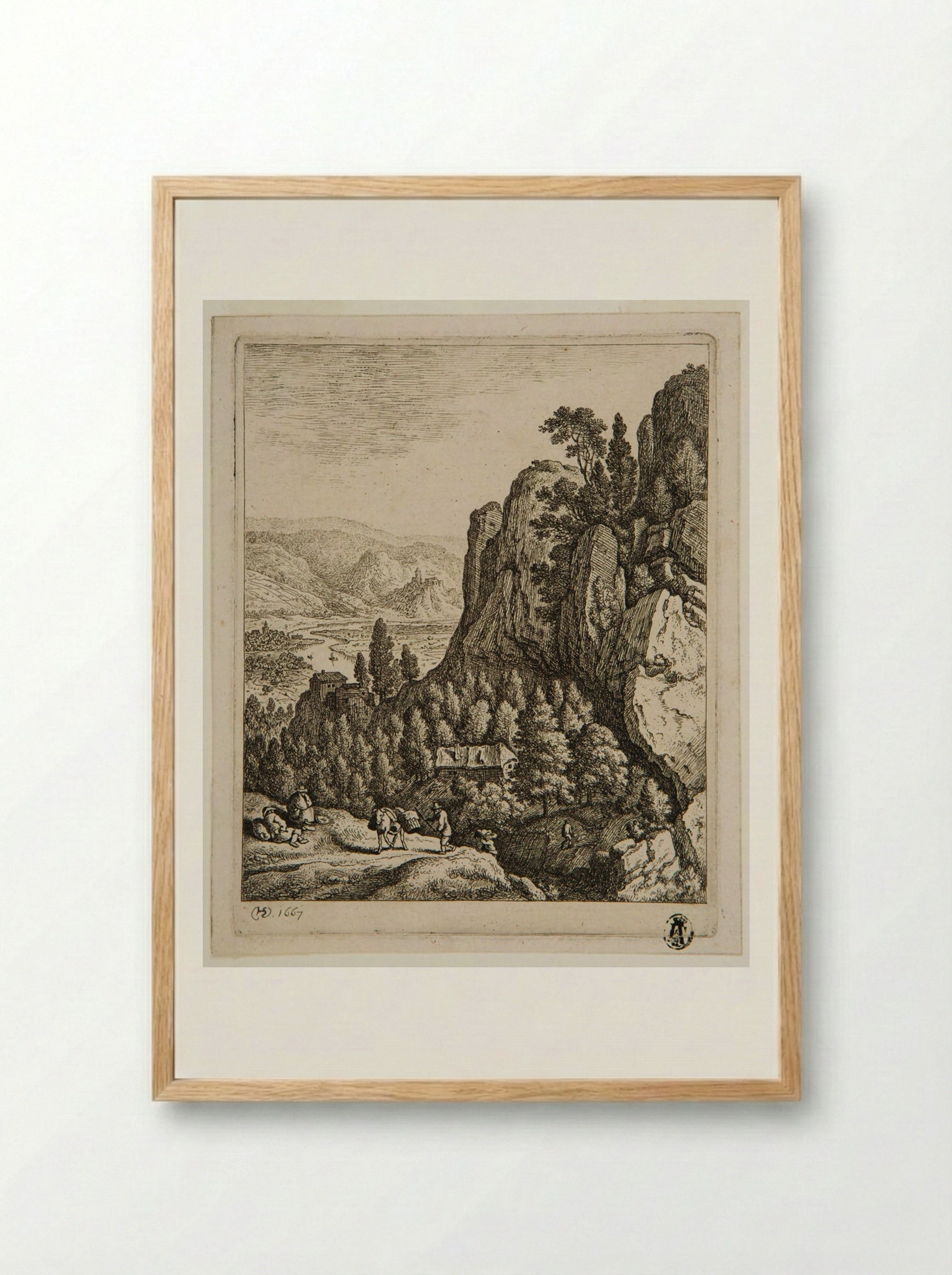 Rhine Landscape with a House at the Base of a Cliff - Herman Saftleven - Framed Print Wood
