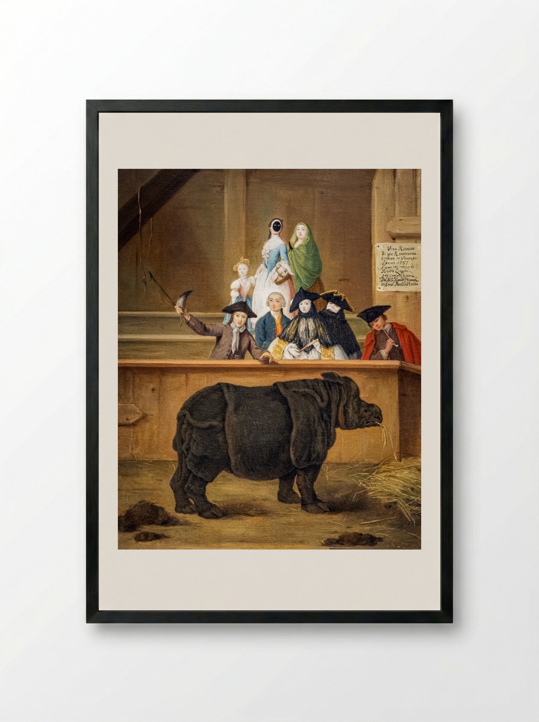 Rhinoceros in Venice - Pietro Longhi - Framed Print Black