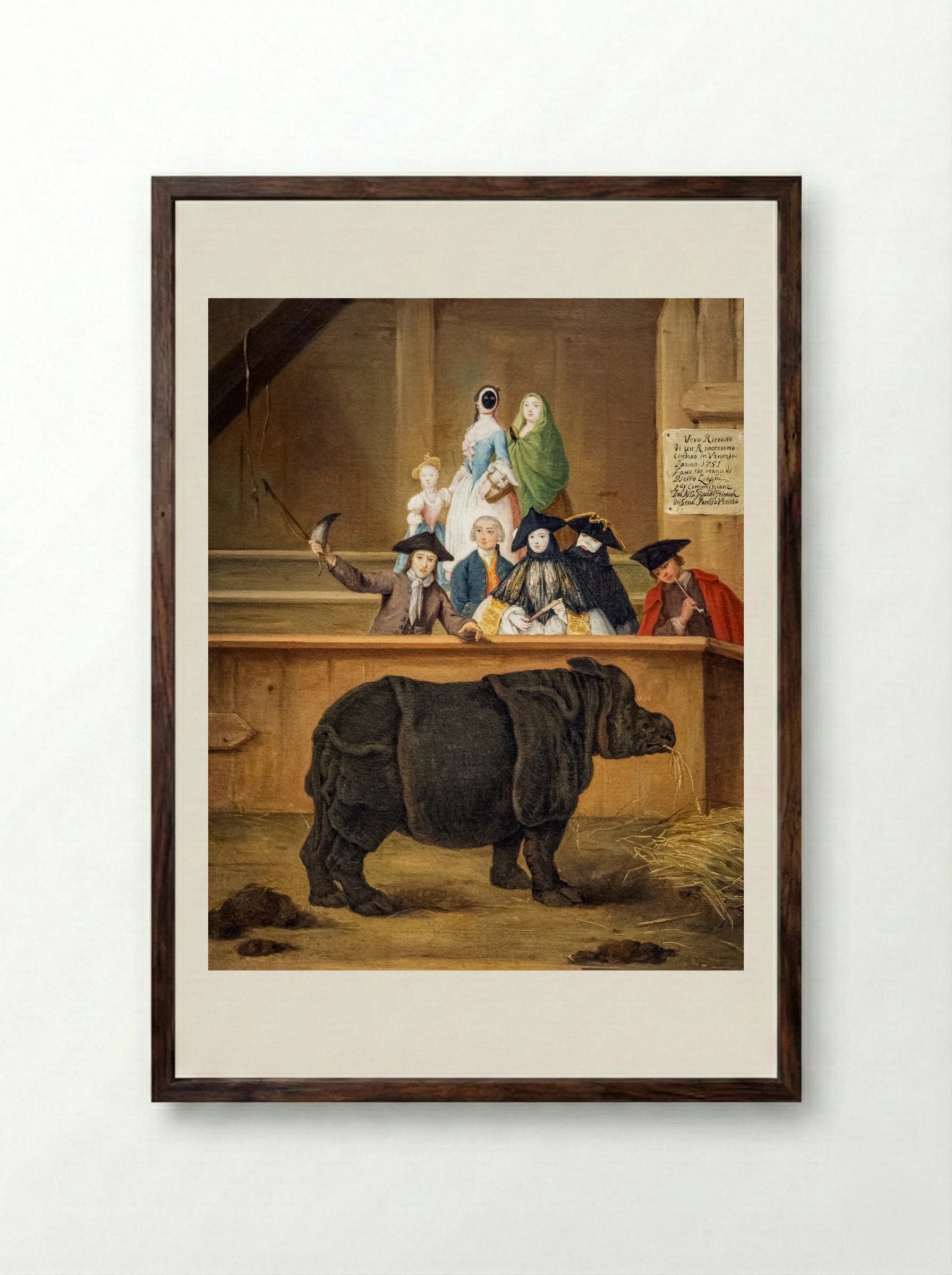 Rhinoceros in Venice - Pietro Longhi - Framed Print Dark Wood