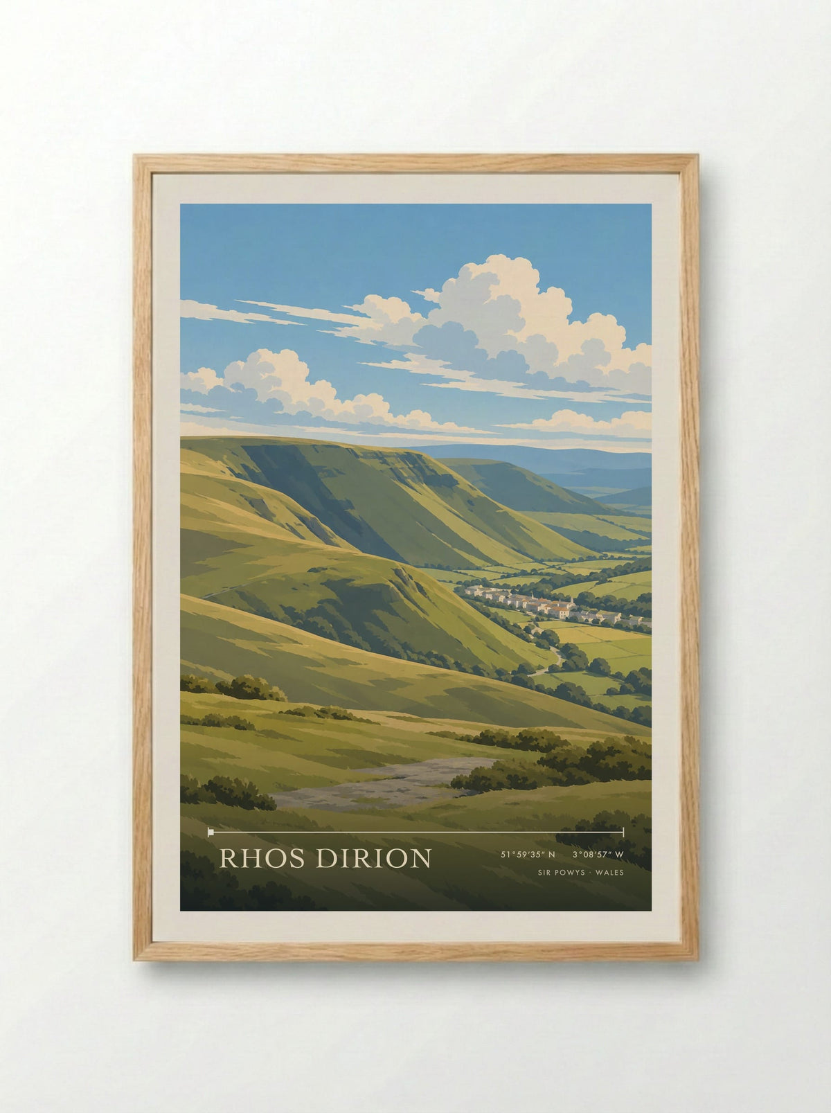 Rhos Dirion, Sir Powys | Travel Poster - Framed Print Wood