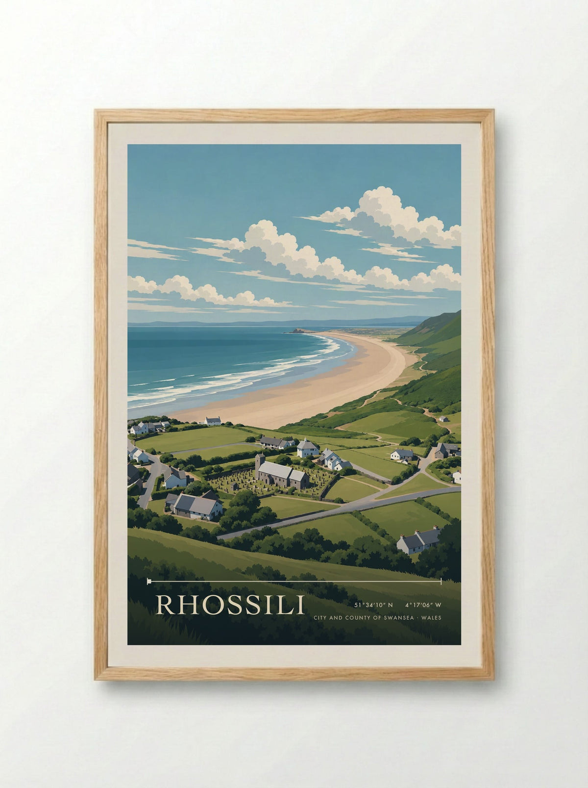 Rhossili, City and County of Swansea | Travel Poster - Framed Print Wood
