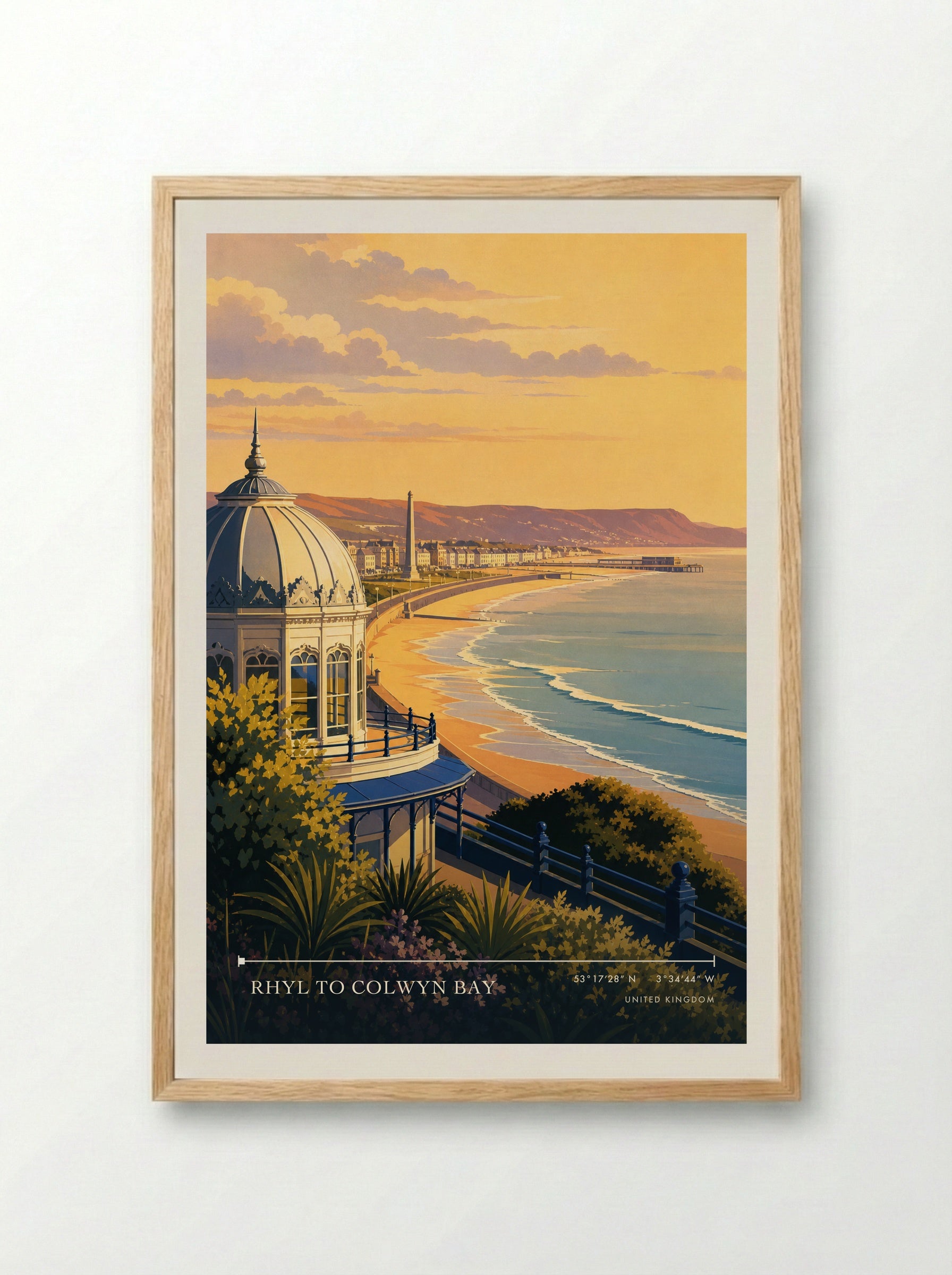 Rhyl to Colwyn Bay United Kingdom Travel Poster - Framed Print Wood