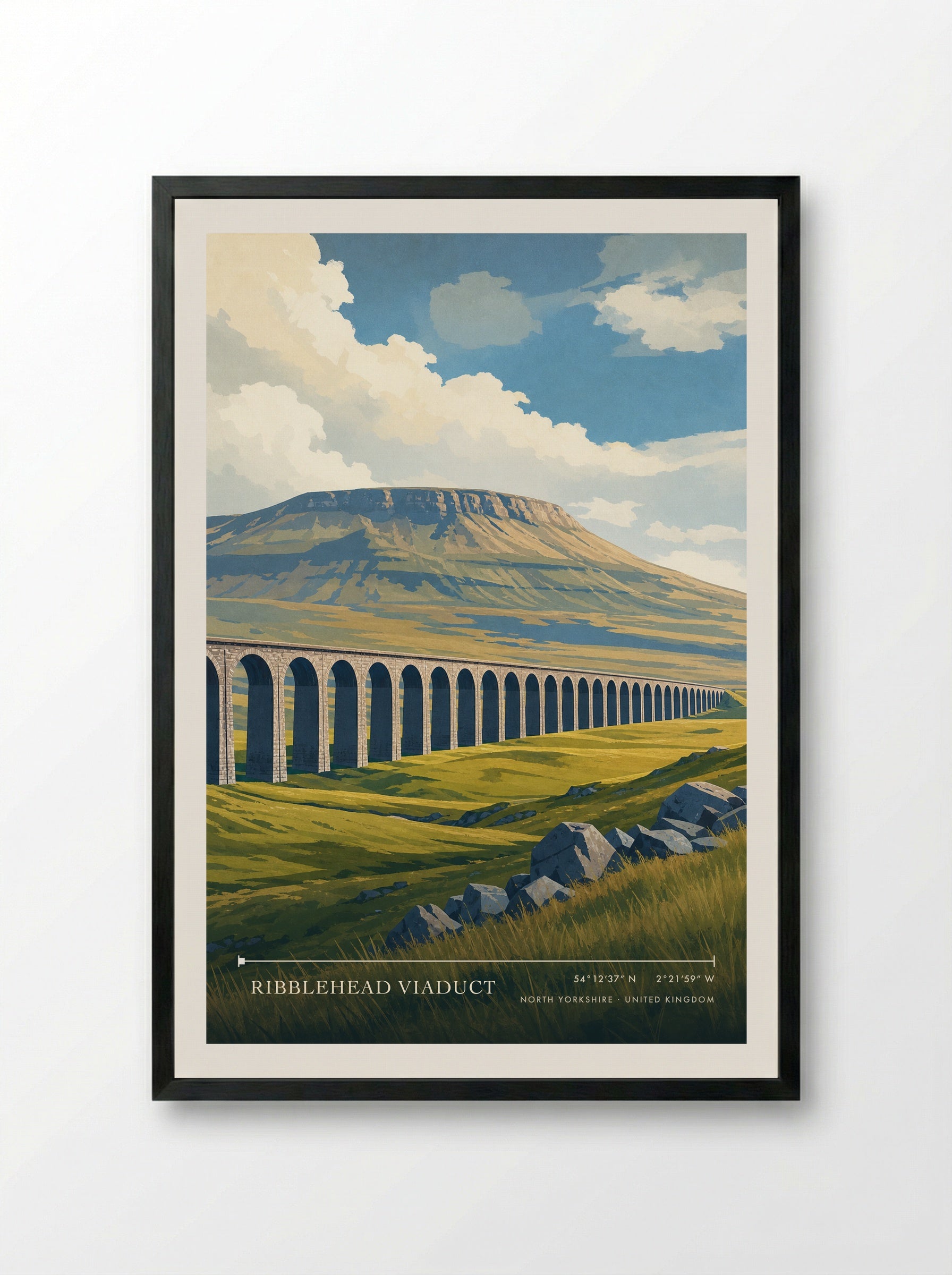 Ribblehead Viaduct North Yorkshire United Kingdom Travel Poster - Framed Print Black
