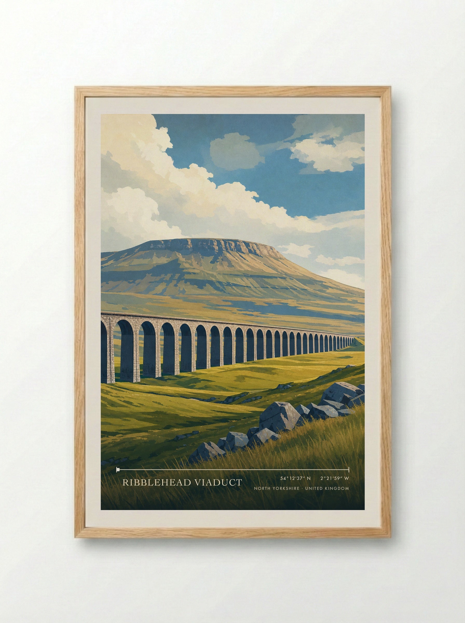 Ribblehead Viaduct North Yorkshire United Kingdom Travel Poster - Framed Print Wood