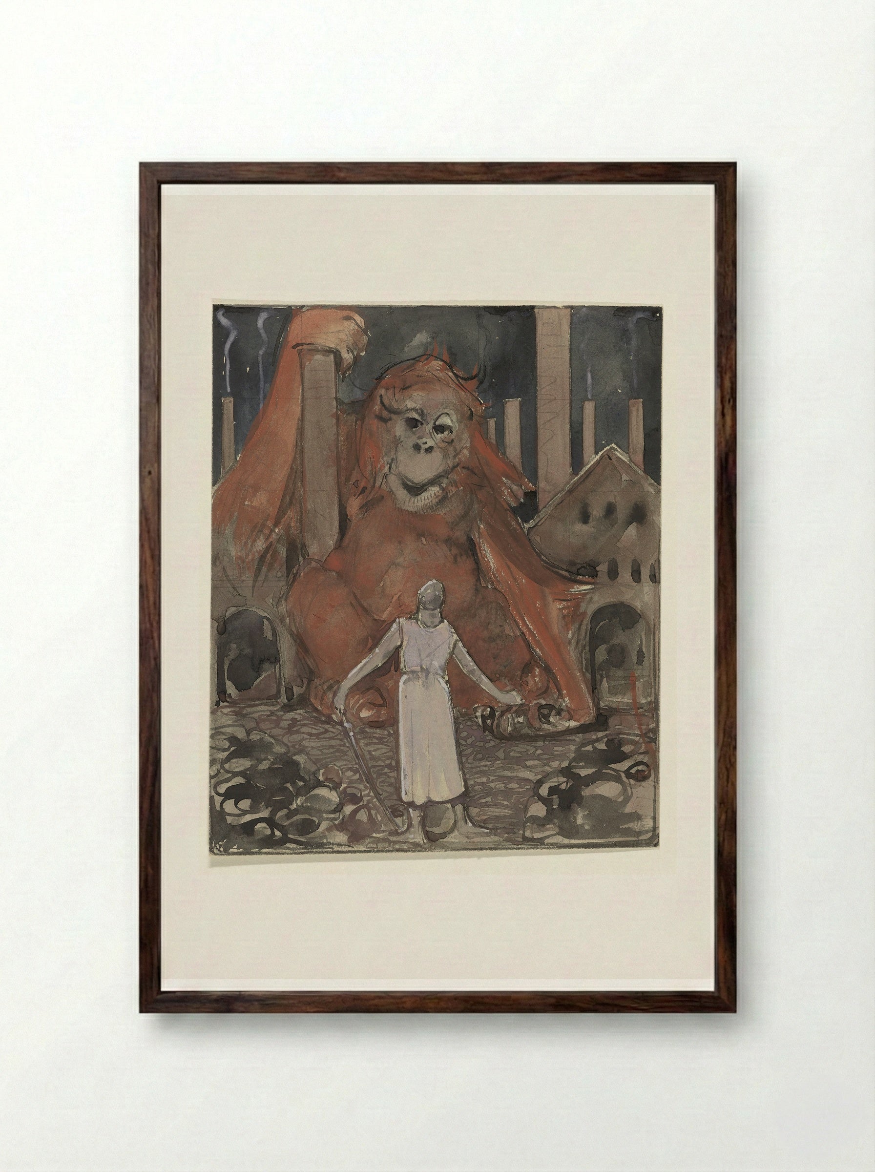 Ridder en reuzenaap - Bernard Willem Wierink - Framed Print Dark Wood