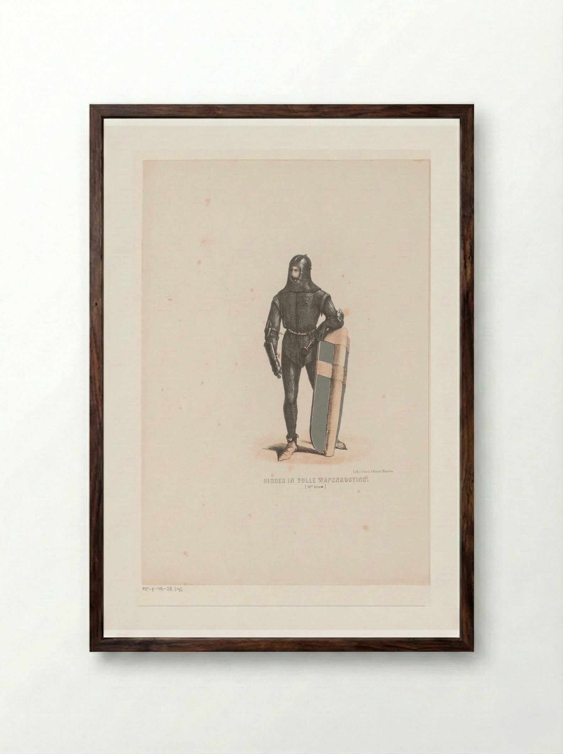 Ridder in volle wapenrusting, 13e eeuw - David van der Kellen - Framed Print Dark Wood