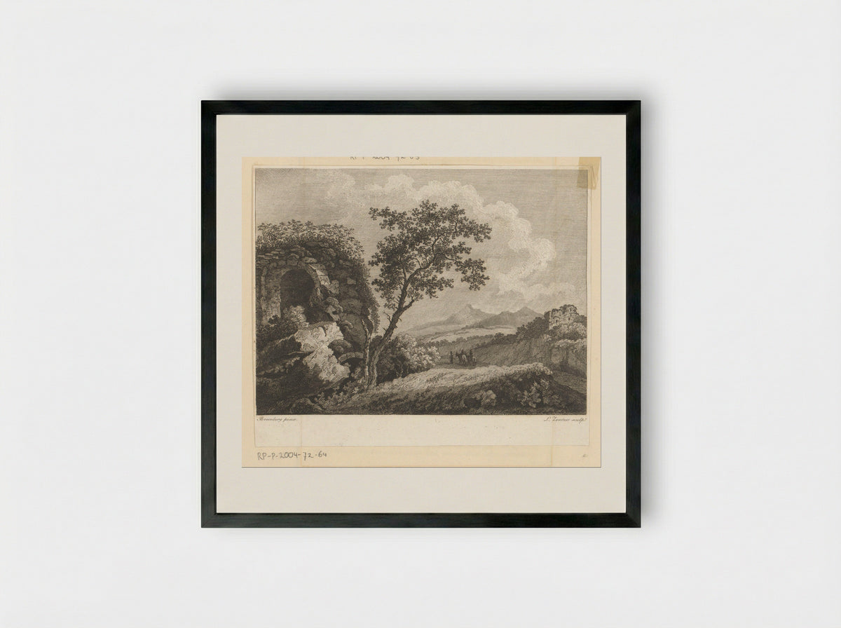 Riders in a Landscape with Ruins - Ludwig Zentner - Framed Print Black