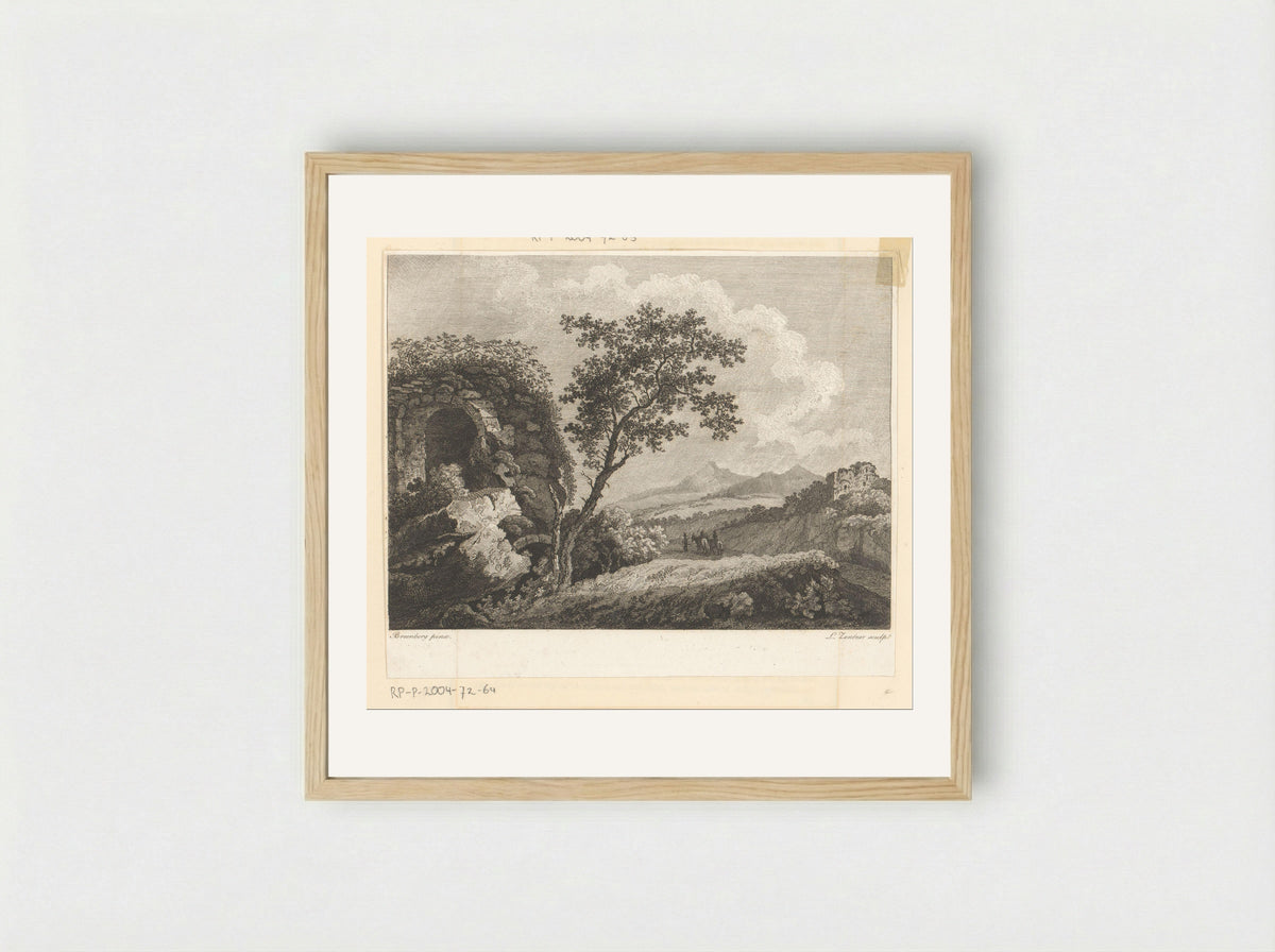 Riders in a Landscape with Ruins - Ludwig Zentner - Framed Print Wood