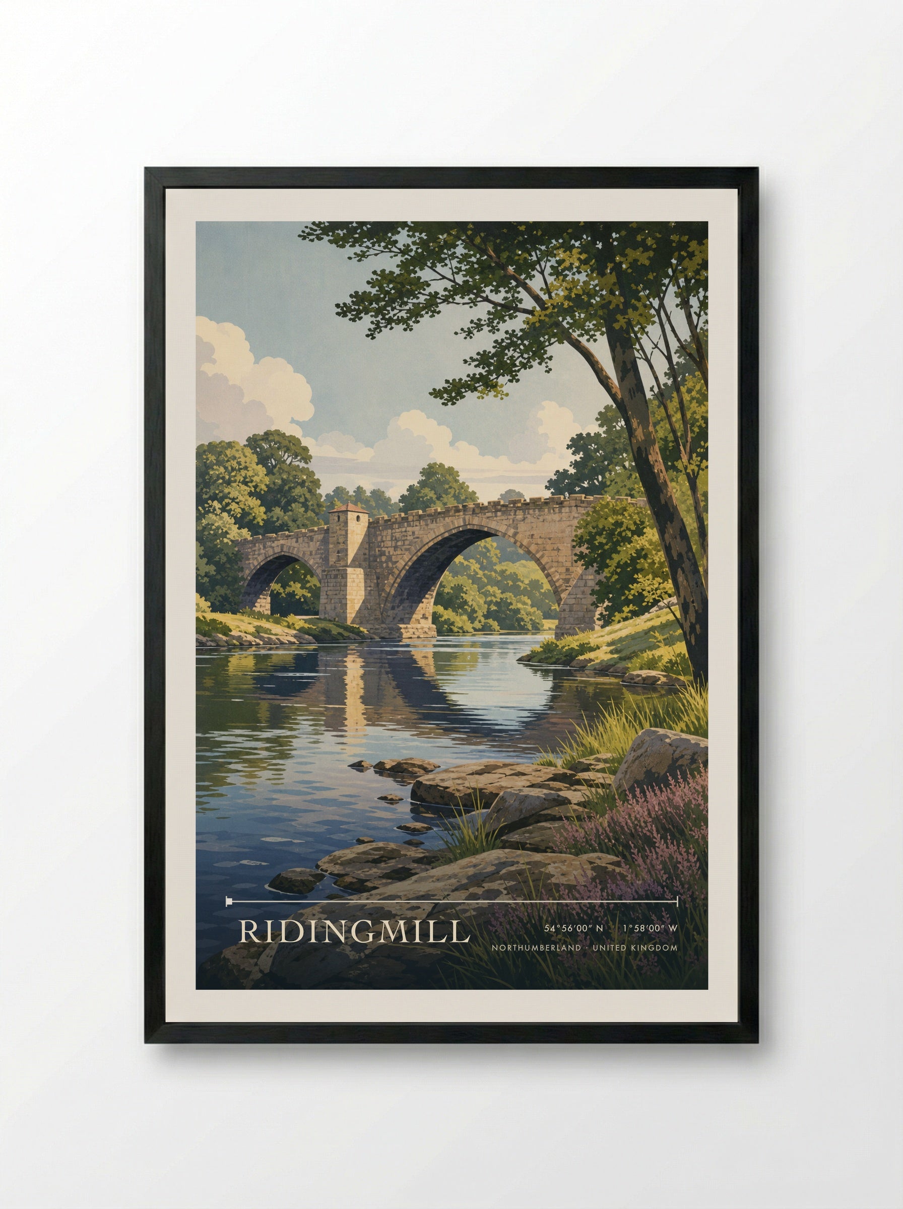 Ridingmill Northumberland United Kingdom Travel Poster - Framed Print Black