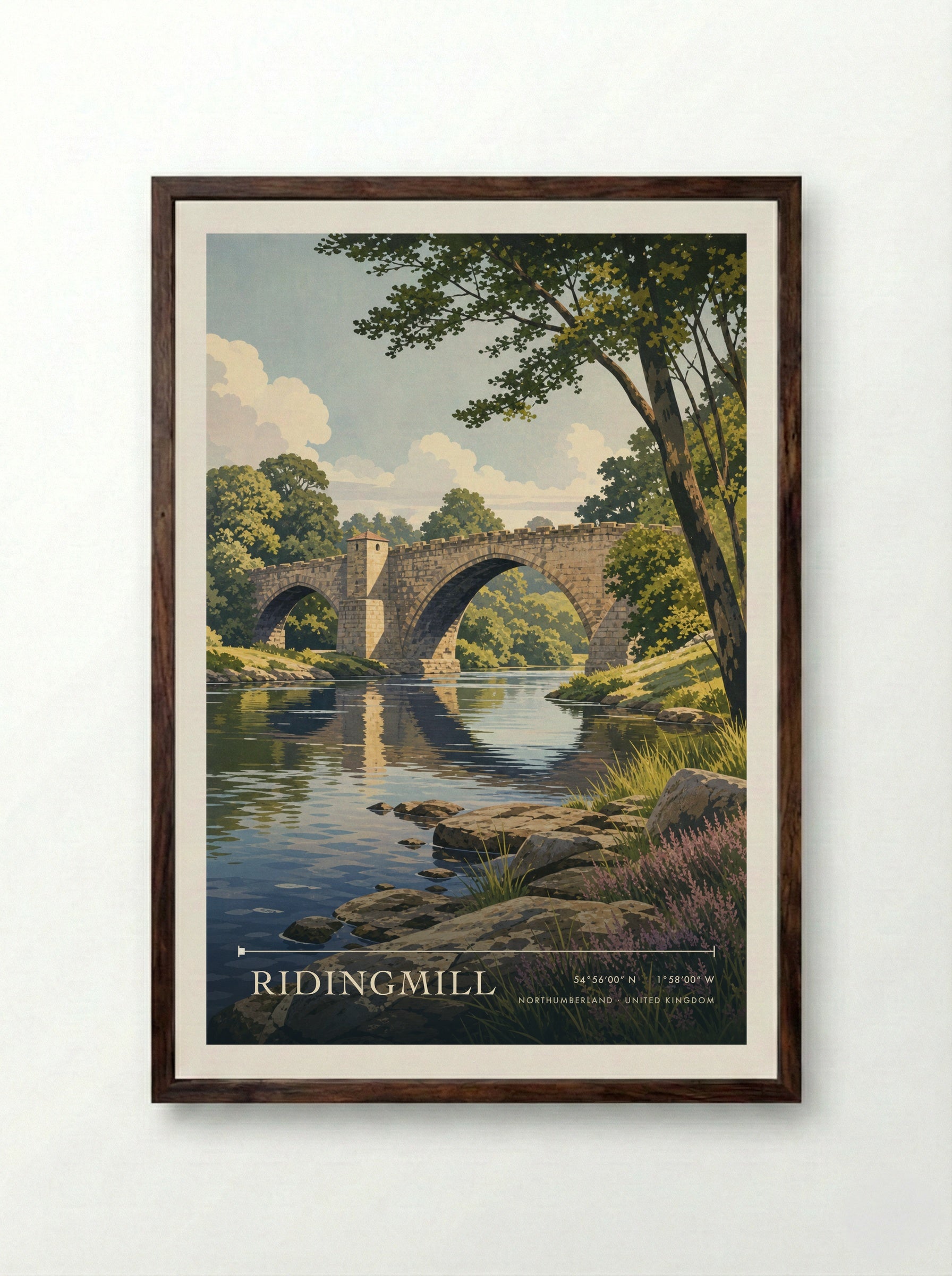 Ridingmill Northumberland United Kingdom Travel Poster - Framed Print Dark Wood