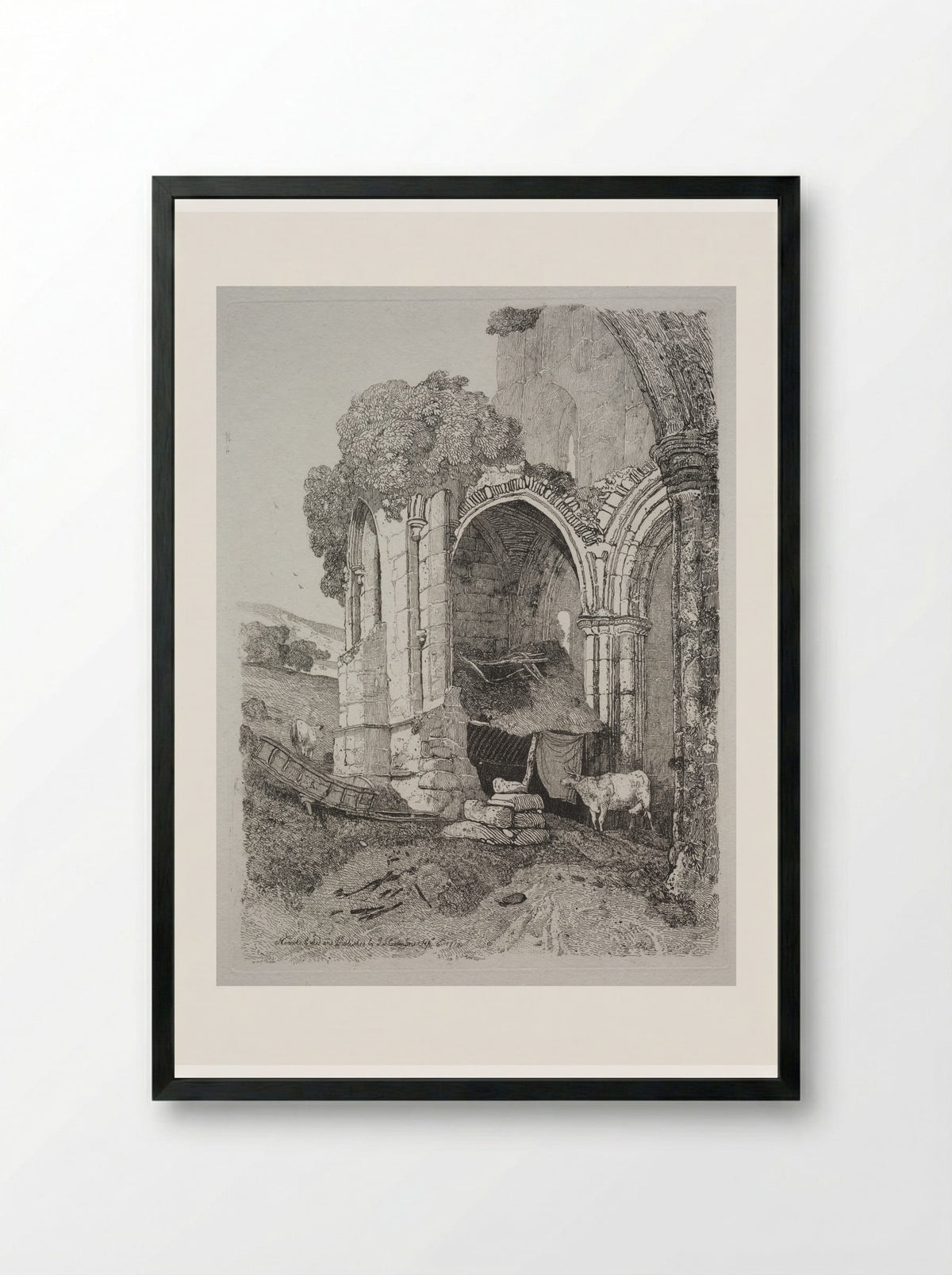 Rievaulx Abbey, Yorkshire - John Sell Cotman - Framed Print Black