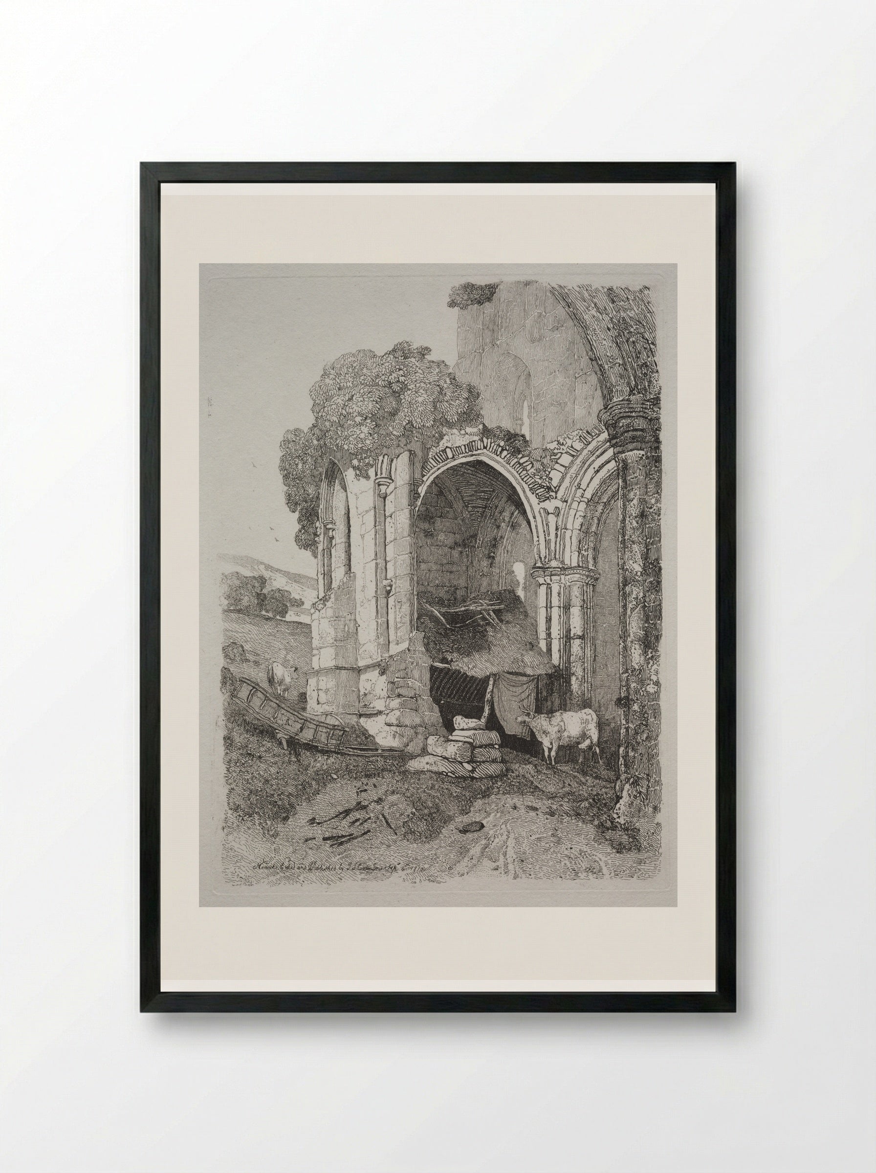 Rievaulx Abbey, Yorkshire - John Sell Cotman - Framed Print Black