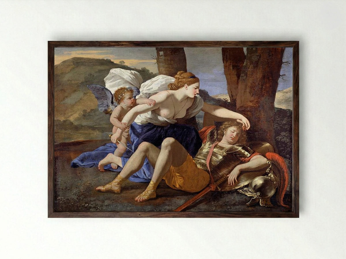Rinaldo and Armida - Nicolas Poussin - Framed Print Dark Wood