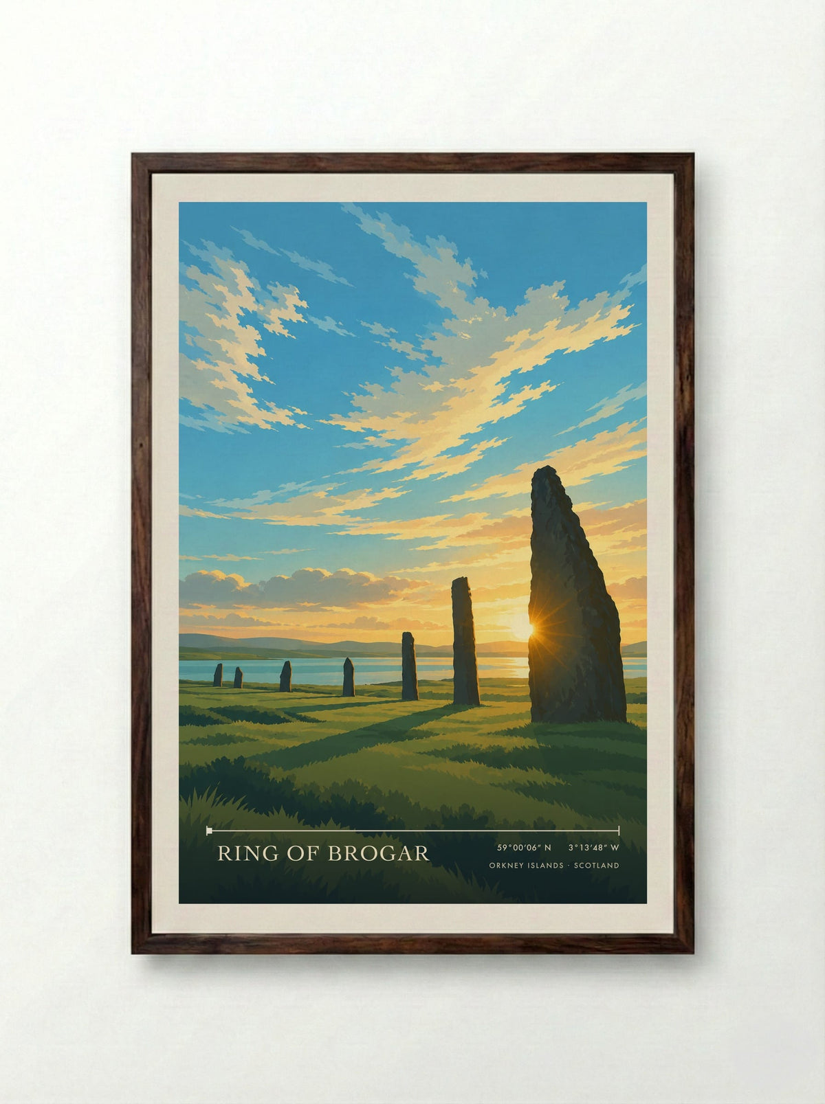 Ring of Brogar, Orkney Islands | Travel Poster - Framed Print Dark Wood
