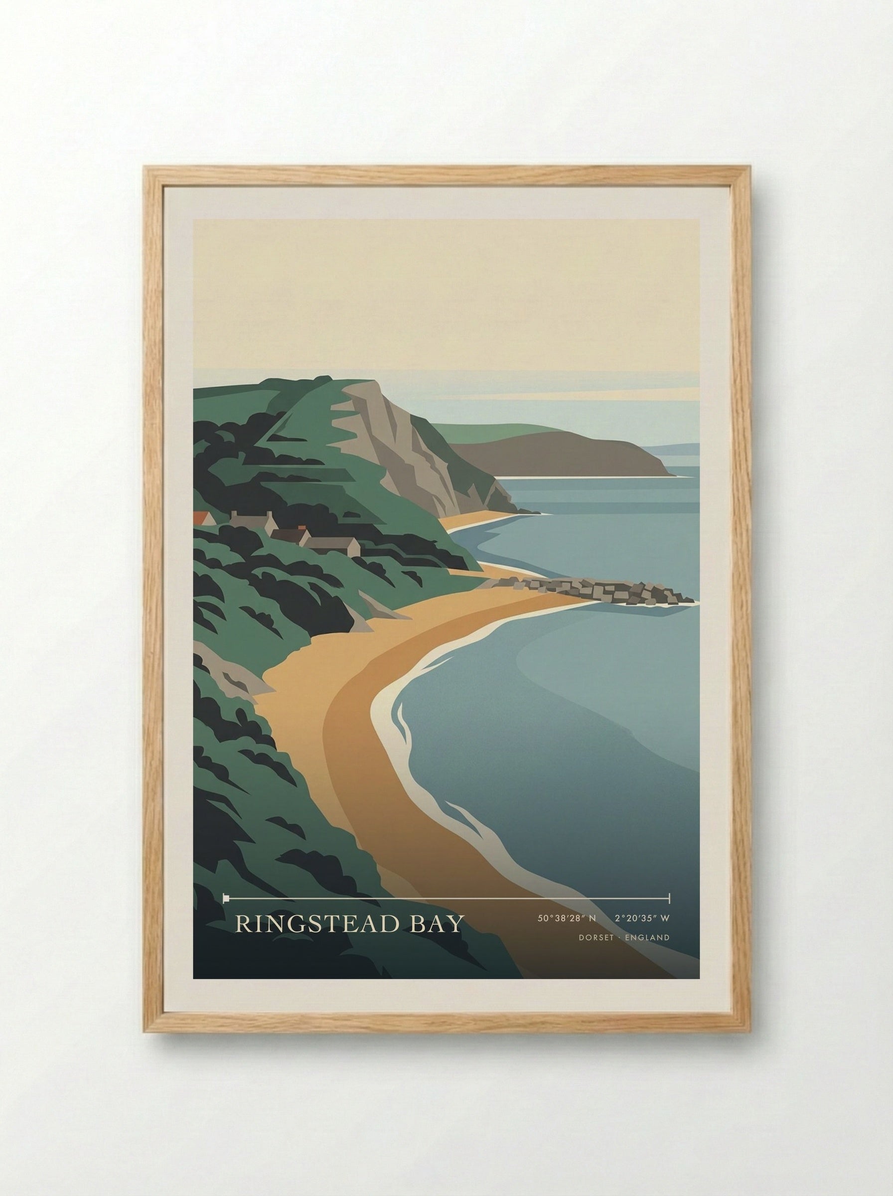 Ringstead Bay Dorset England Travel Poster - Framed Print Wood